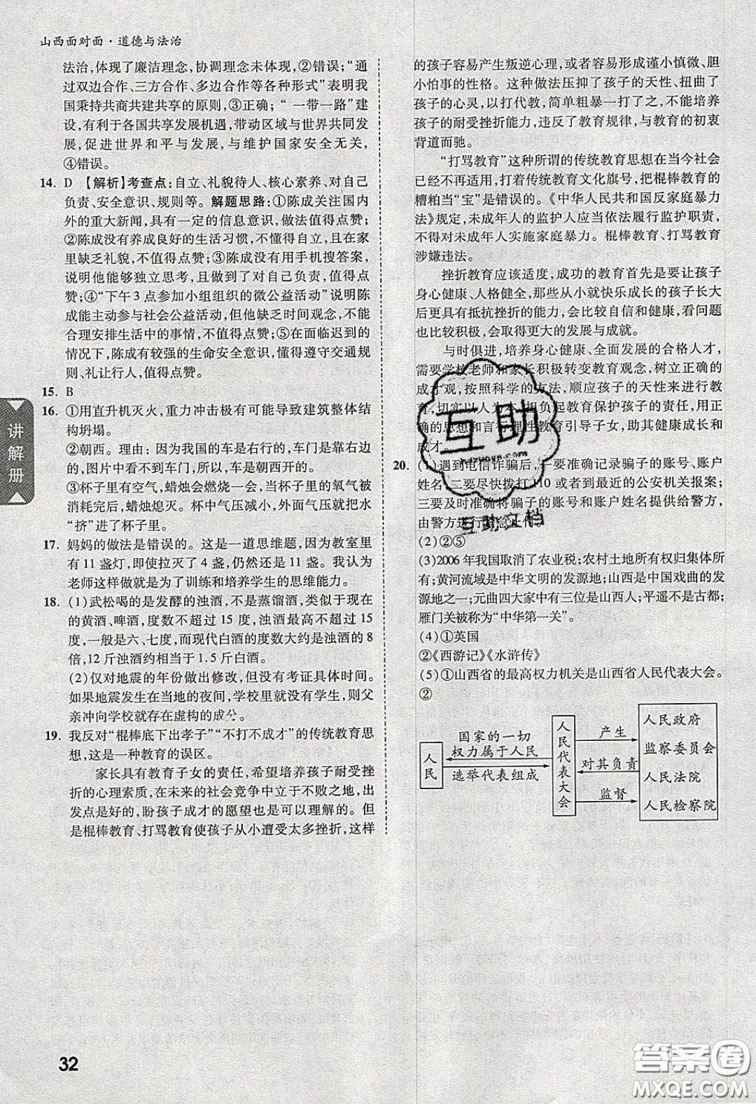 2020年山西中考面對面道德與法治人教版答案