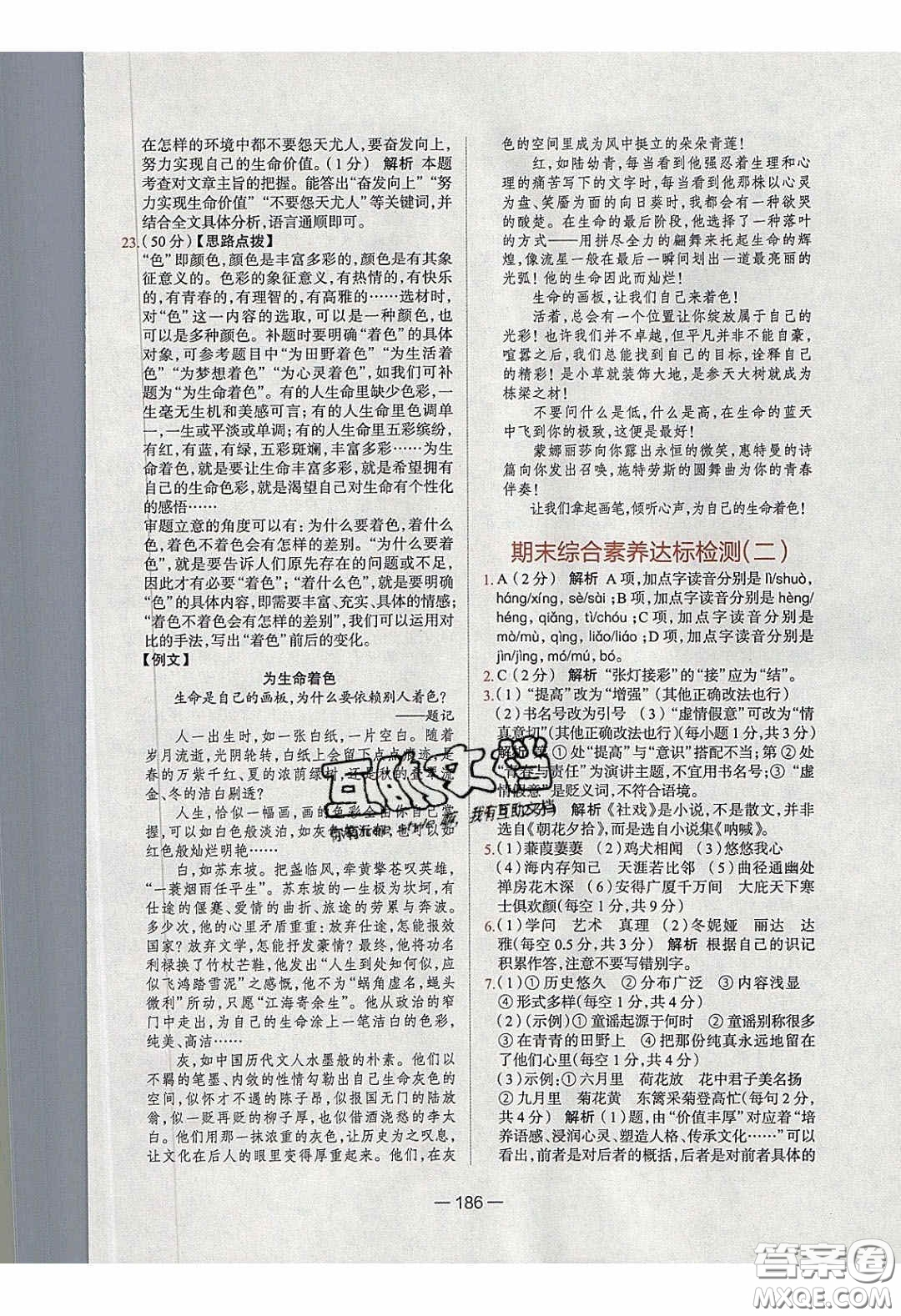 2020年金星教育同學(xué)八年級語文下冊人教版答案