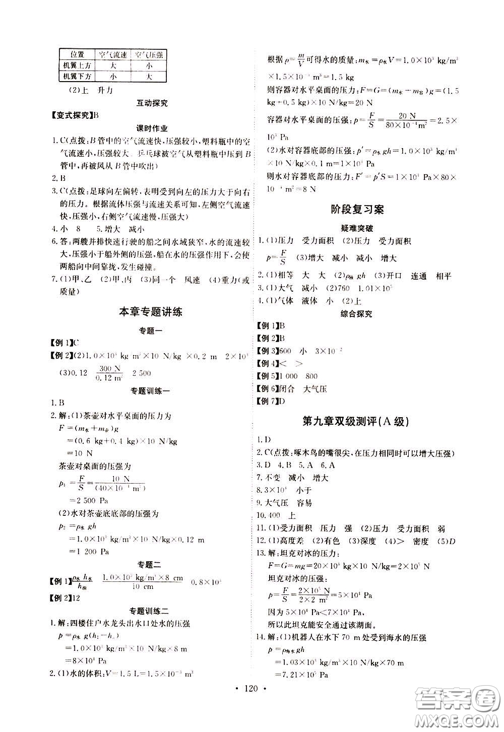 2020年長江全能學案同步練習冊物理八年級下冊人教版參考答案