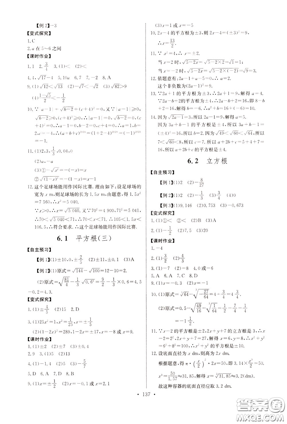 2020年長(zhǎng)江全能學(xué)案同步練習(xí)冊(cè)數(shù)學(xué)七年級(jí)下冊(cè)人教版參考答案