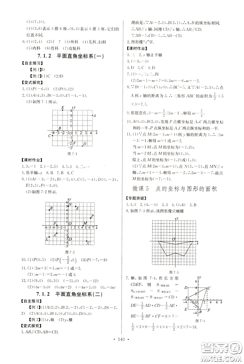2020年長(zhǎng)江全能學(xué)案同步練習(xí)冊(cè)數(shù)學(xué)七年級(jí)下冊(cè)人教版參考答案