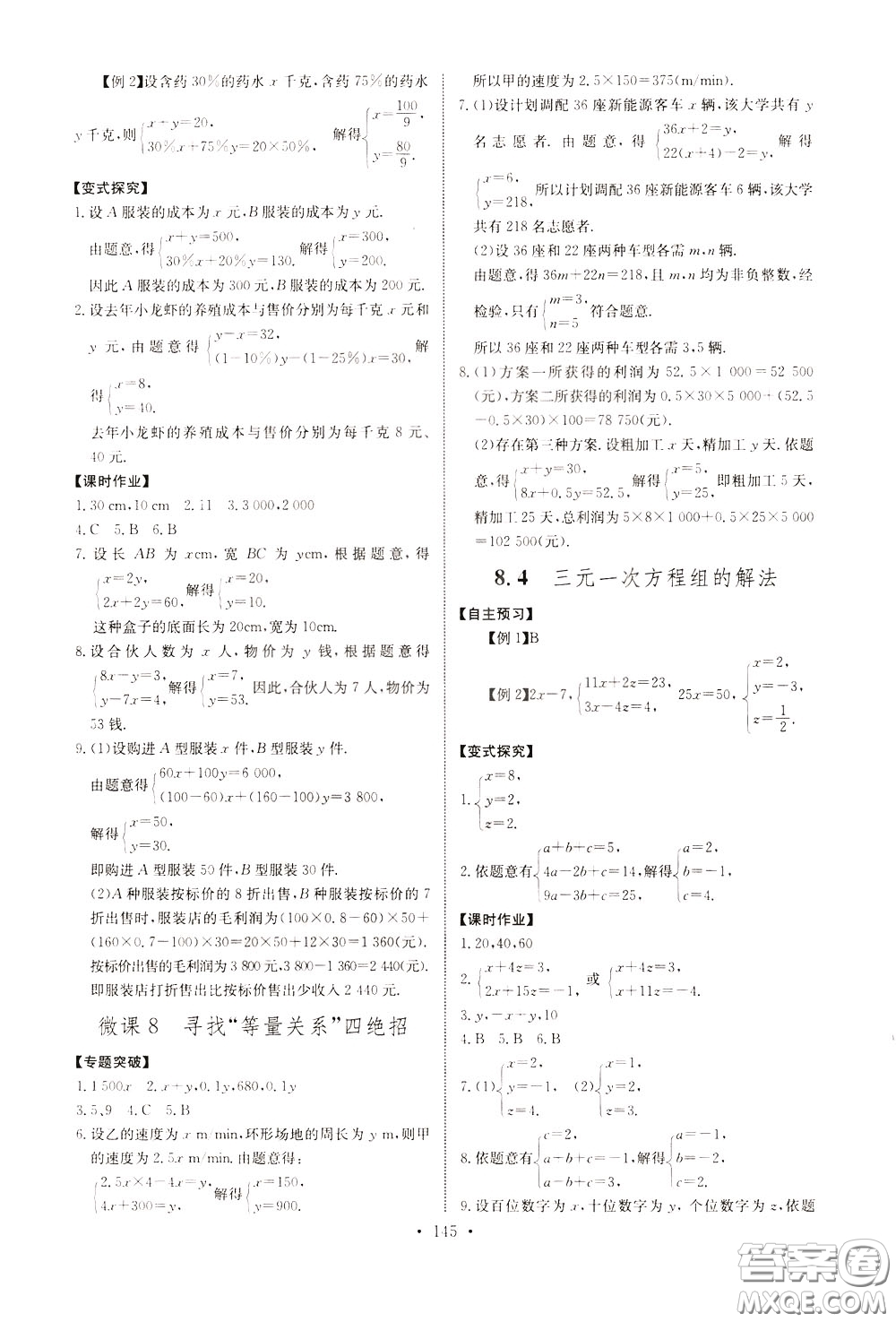 2020年長(zhǎng)江全能學(xué)案同步練習(xí)冊(cè)數(shù)學(xué)七年級(jí)下冊(cè)人教版參考答案