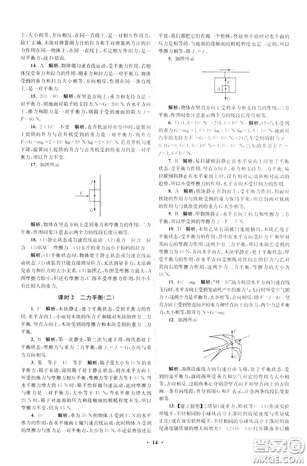 2020年初中物理小題狂做提優(yōu)版八年級(jí)下冊(cè)蘇科版參考答案