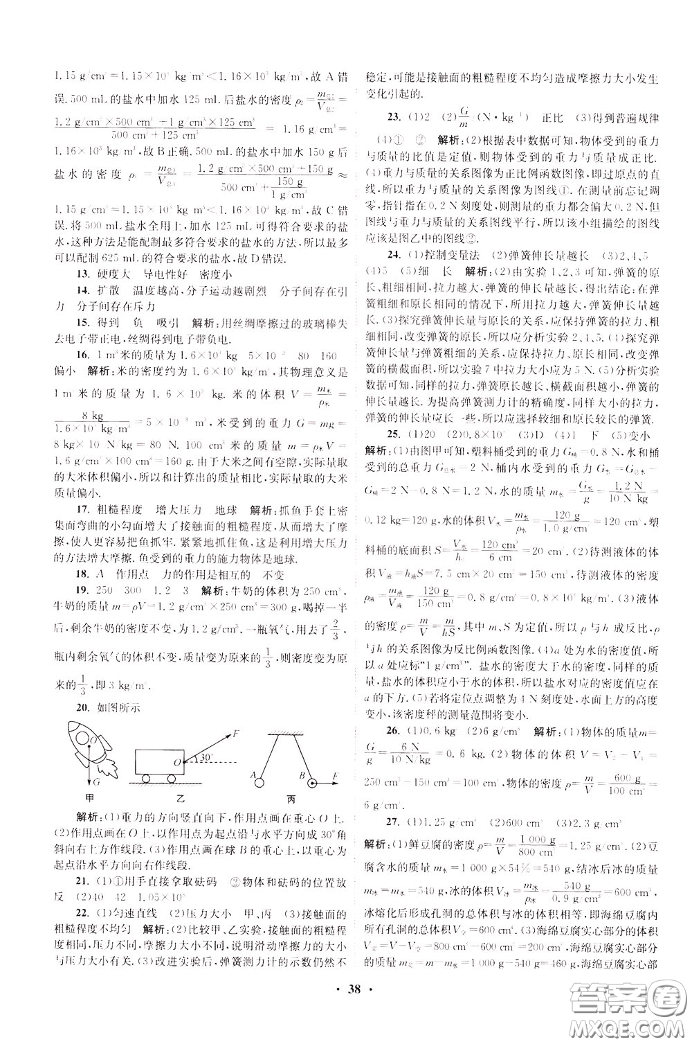 2020年初中物理小題狂做提優(yōu)版八年級(jí)下冊(cè)蘇科版參考答案