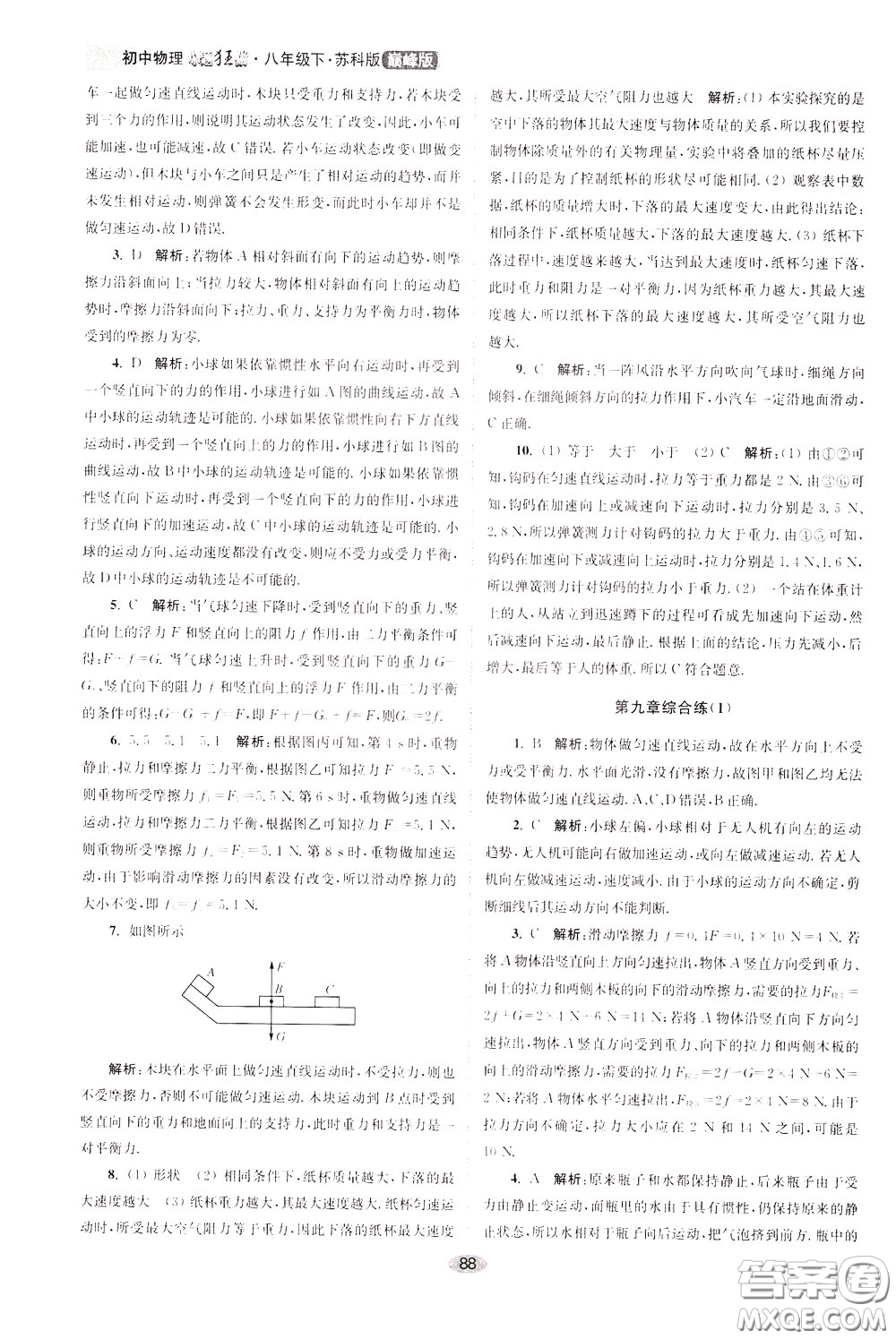 2020年初中物理小題狂做巔峰版八年級(jí)下冊(cè)蘇科版參考答案