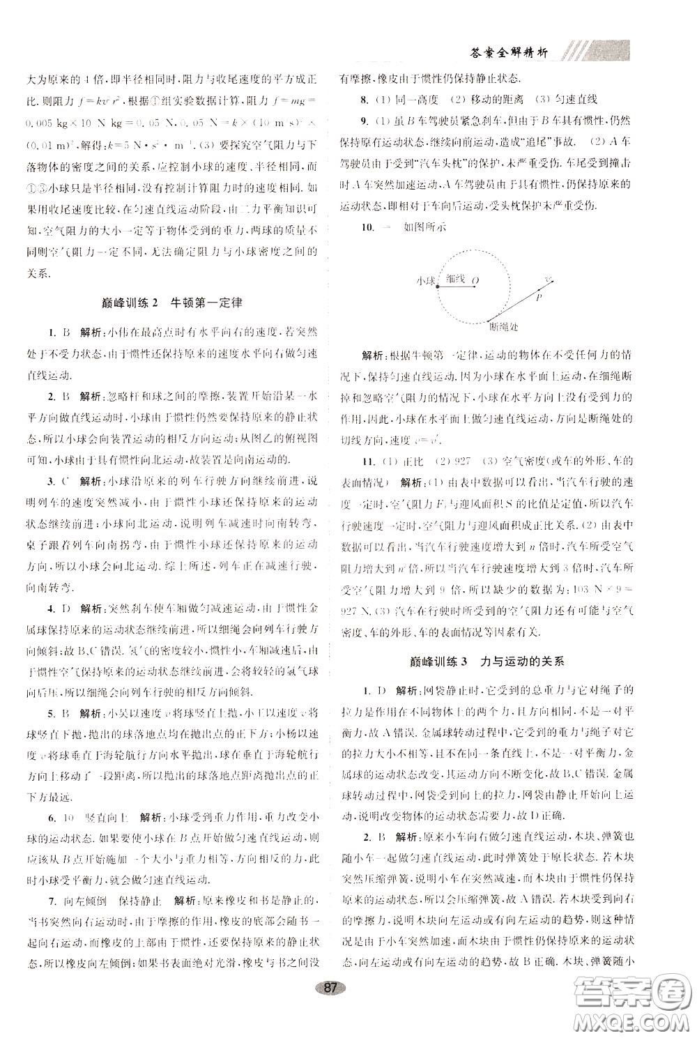 2020年初中物理小題狂做巔峰版八年級(jí)下冊(cè)蘇科版參考答案