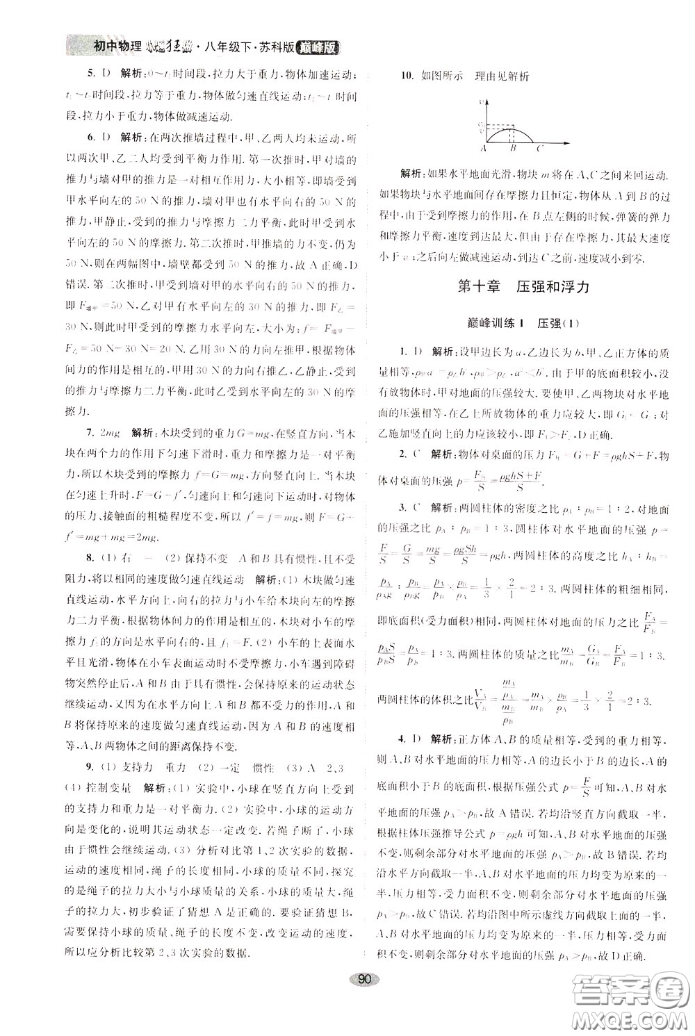 2020年初中物理小題狂做巔峰版八年級(jí)下冊(cè)蘇科版參考答案