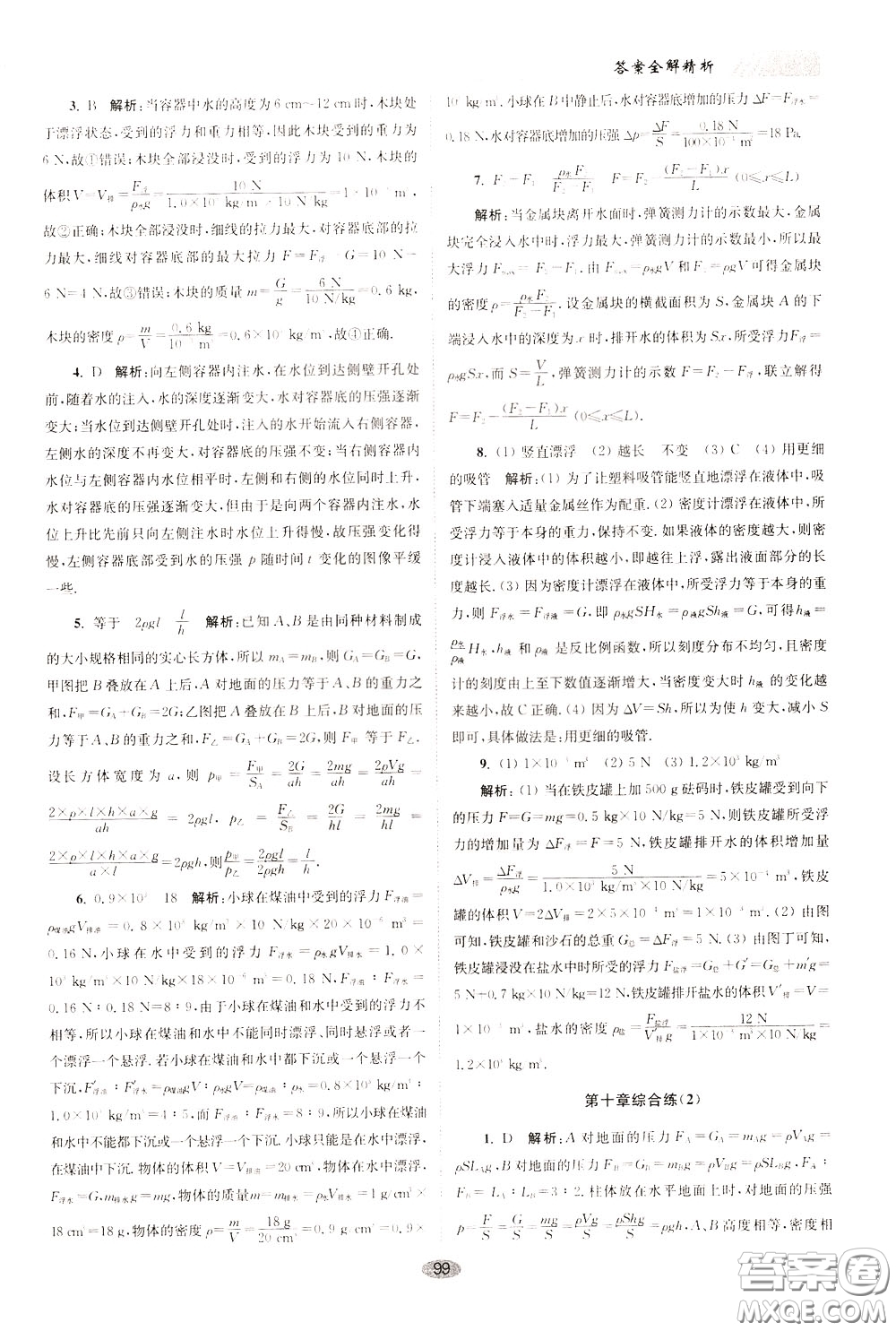2020年初中物理小題狂做巔峰版八年級(jí)下冊(cè)蘇科版參考答案