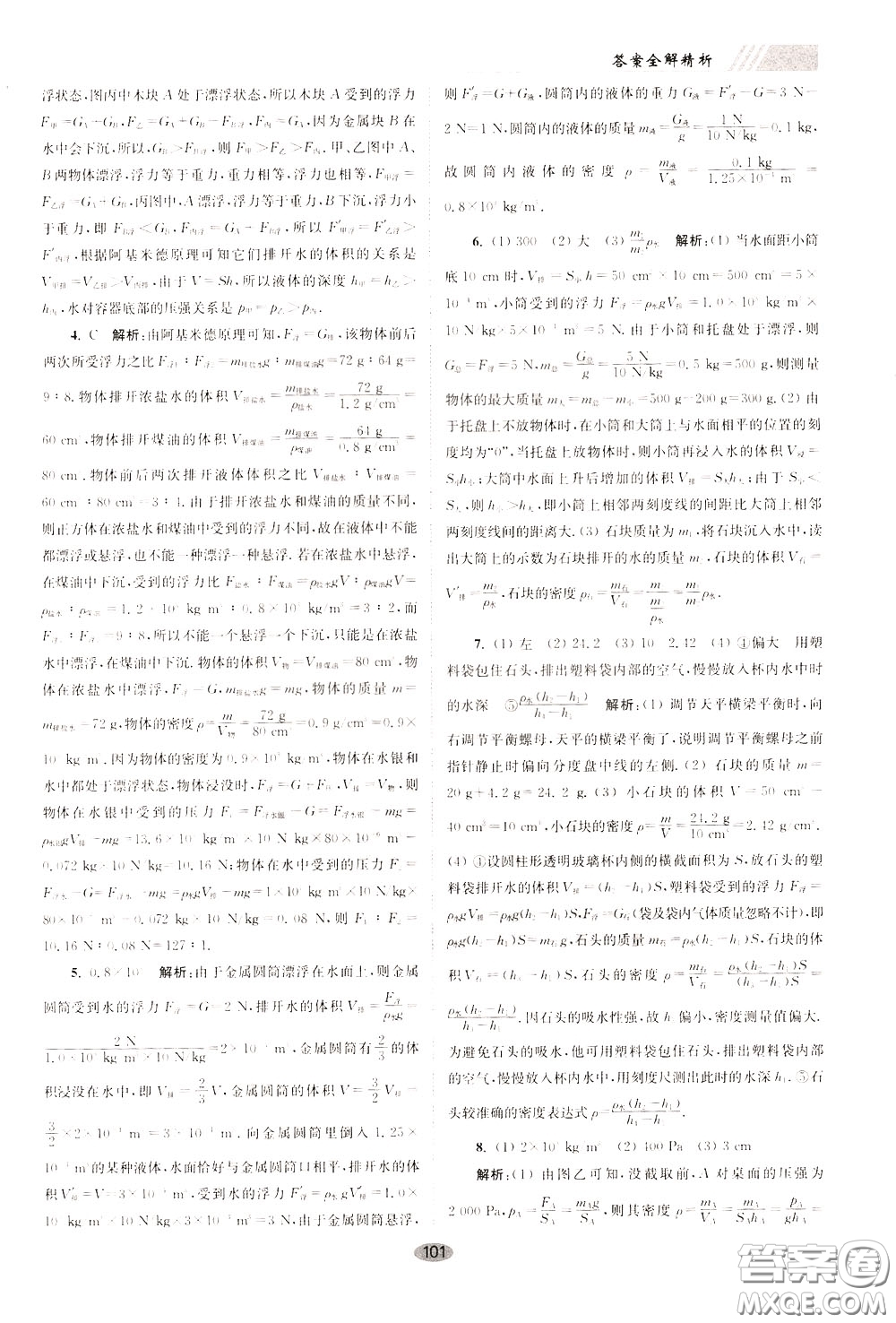 2020年初中物理小題狂做巔峰版八年級(jí)下冊(cè)蘇科版參考答案