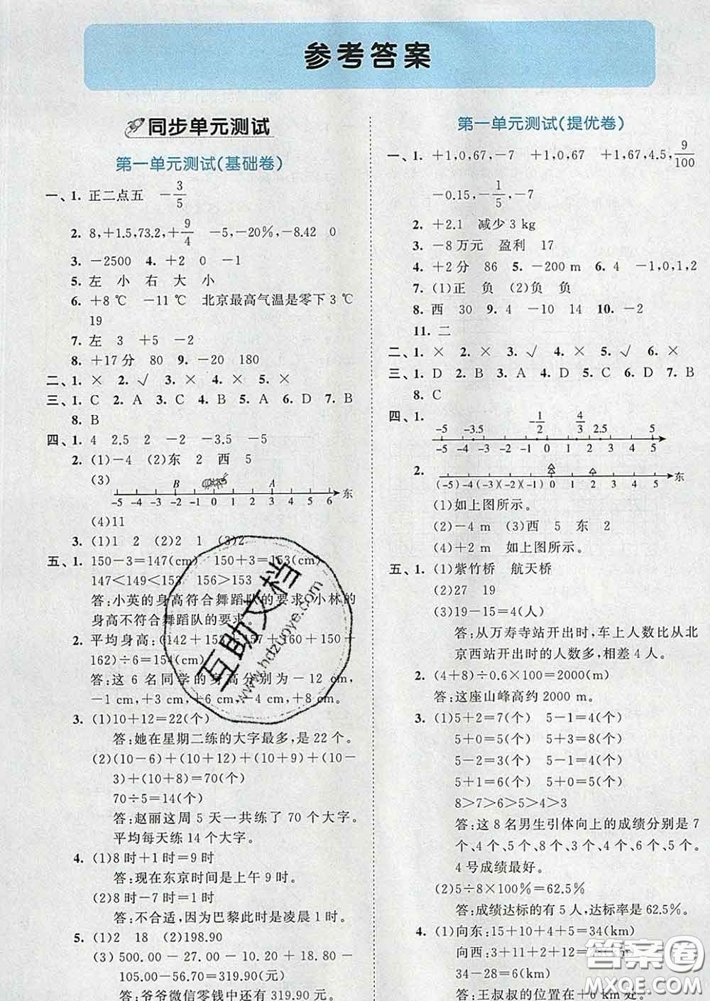 西安出版社2020新版53全優(yōu)卷六年級(jí)數(shù)學(xué)下冊人教版答案