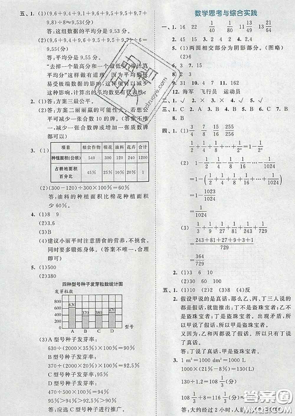 西安出版社2020新版53全優(yōu)卷六年級(jí)數(shù)學(xué)下冊人教版答案