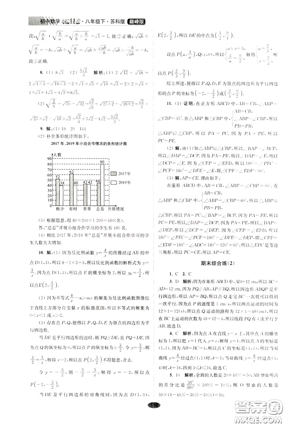 2020年初中數(shù)學(xué)小題狂做巔峰版八年級下冊蘇科版參考答案