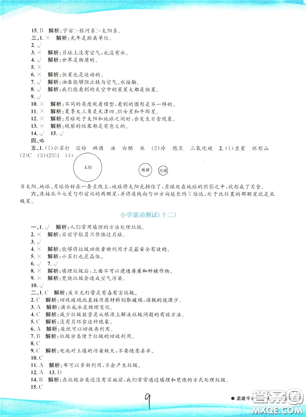 孟建平系列叢書2020年小學(xué)滾動(dòng)測(cè)試科學(xué)六年級(jí)下冊(cè)J教科版參考答案
