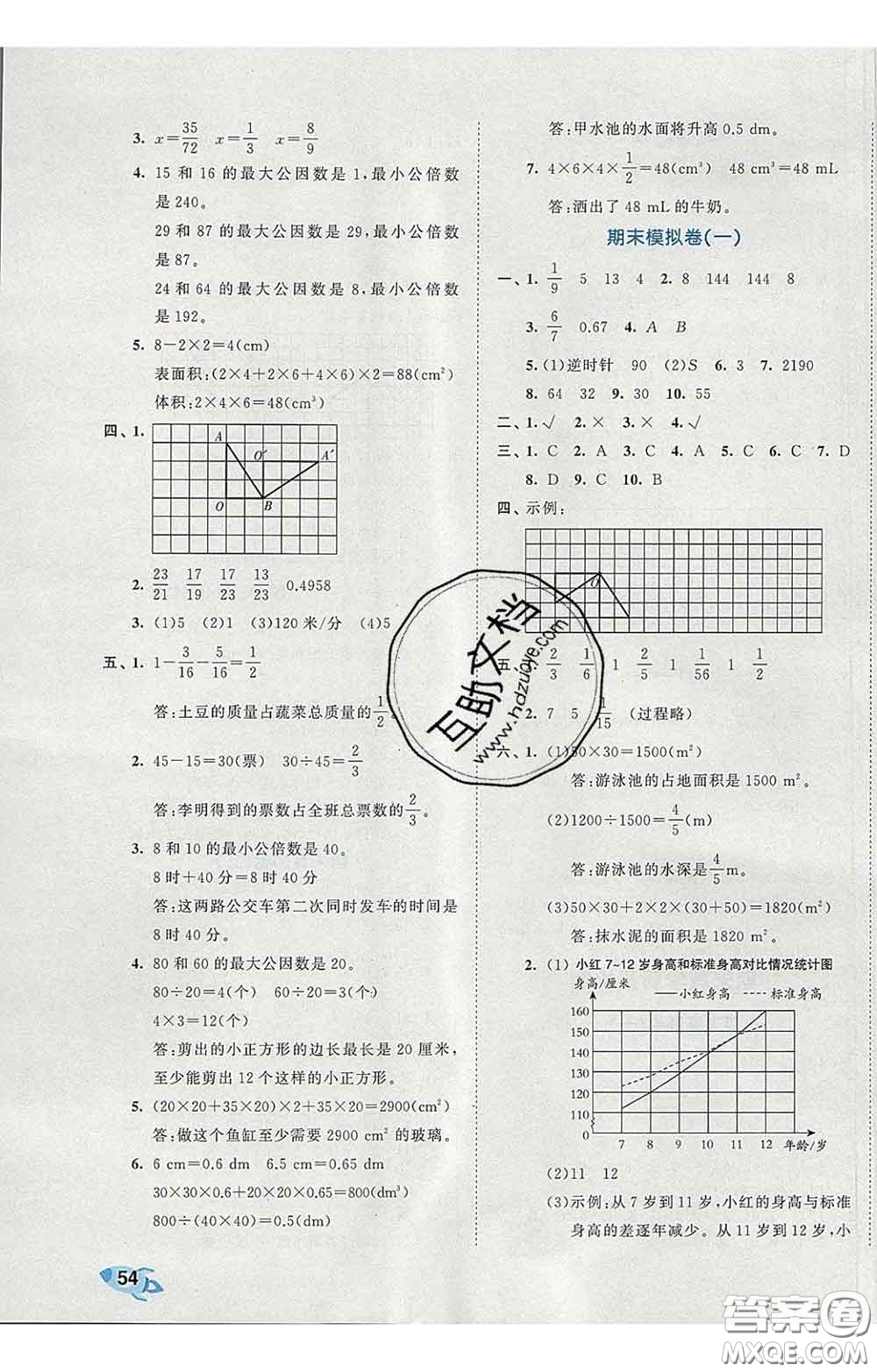 西安出版社2020新版53全優(yōu)卷五年級(jí)數(shù)學(xué)下冊(cè)人教版答案