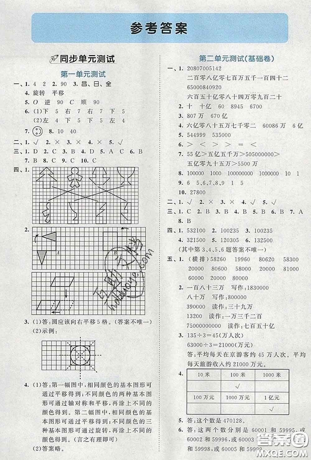 西安出版社2020新版53全優(yōu)卷四年級數(shù)學下冊蘇教版答案