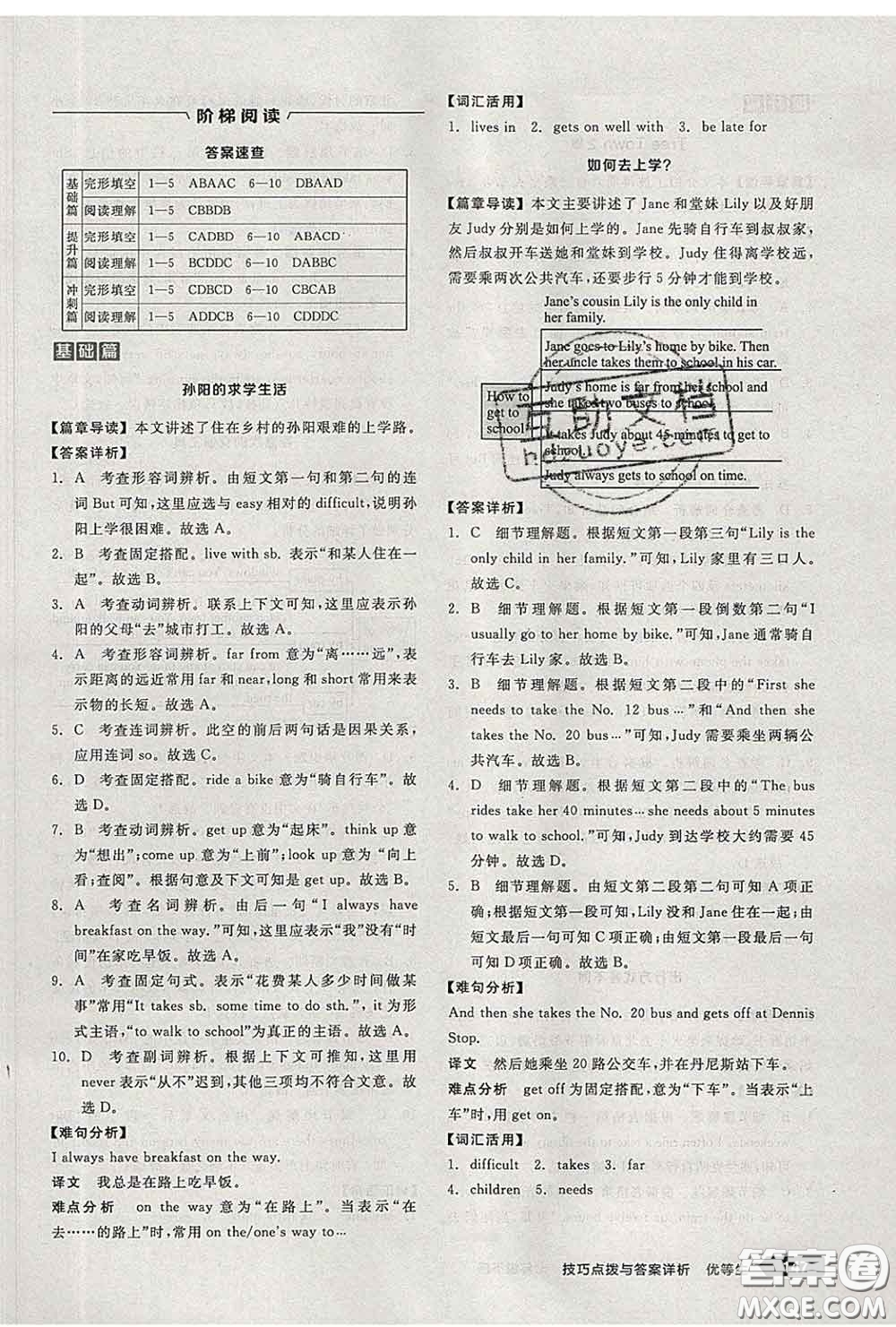 陽光出版社2020春全品優(yōu)等生七年級(jí)英語下冊(cè)人教版答案