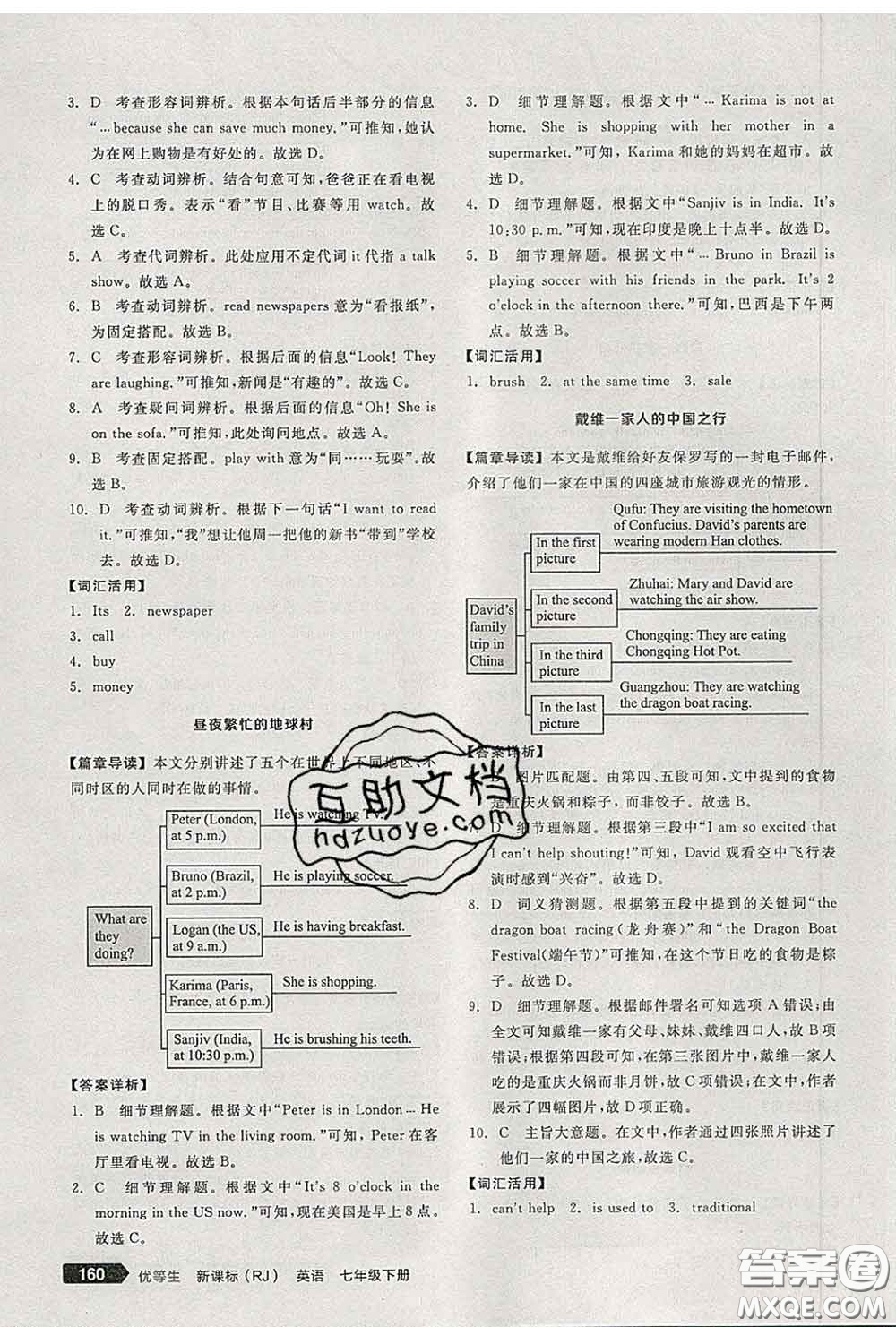 陽光出版社2020春全品優(yōu)等生七年級(jí)英語下冊(cè)人教版答案