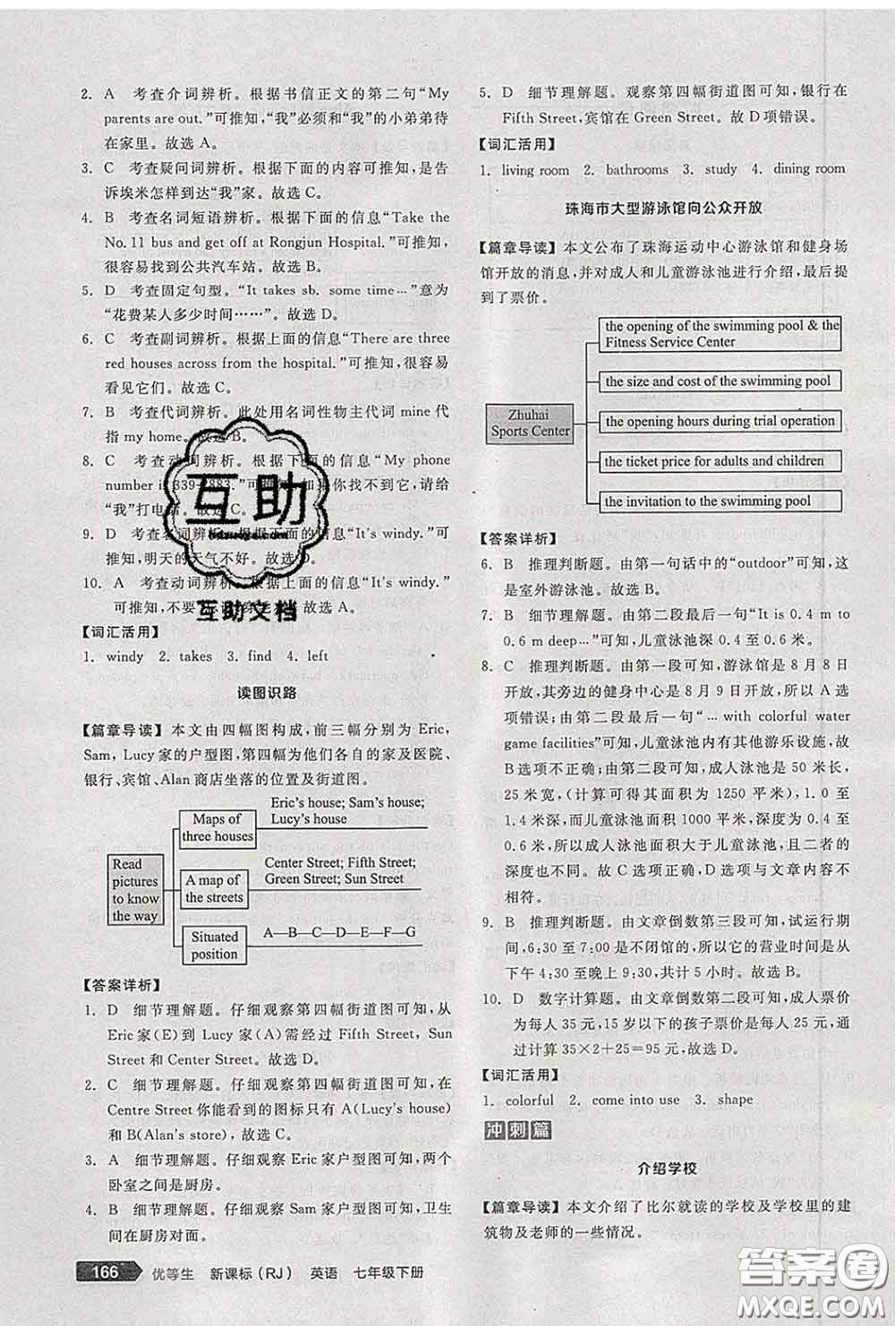 陽光出版社2020春全品優(yōu)等生七年級(jí)英語下冊(cè)人教版答案