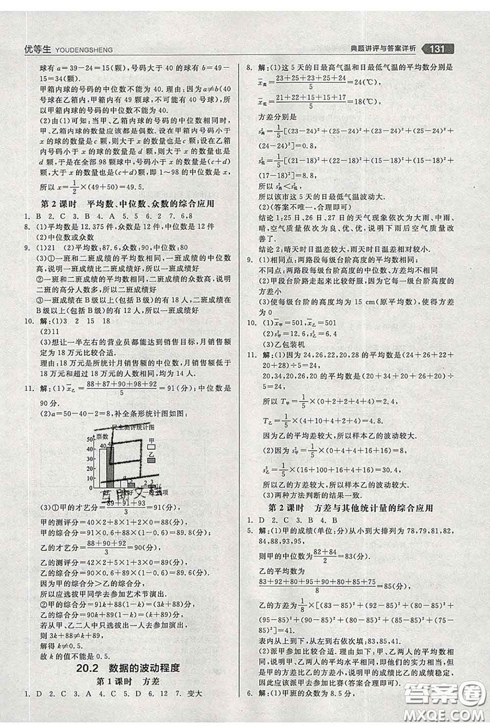陽光出版社2020春全品優(yōu)等生八年級(jí)數(shù)學(xué)下冊(cè)人教版答案