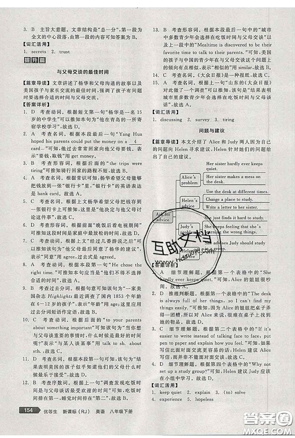 陽(yáng)光出版社2020春全品優(yōu)等生八年級(jí)英語(yǔ)下冊(cè)人教版答案
