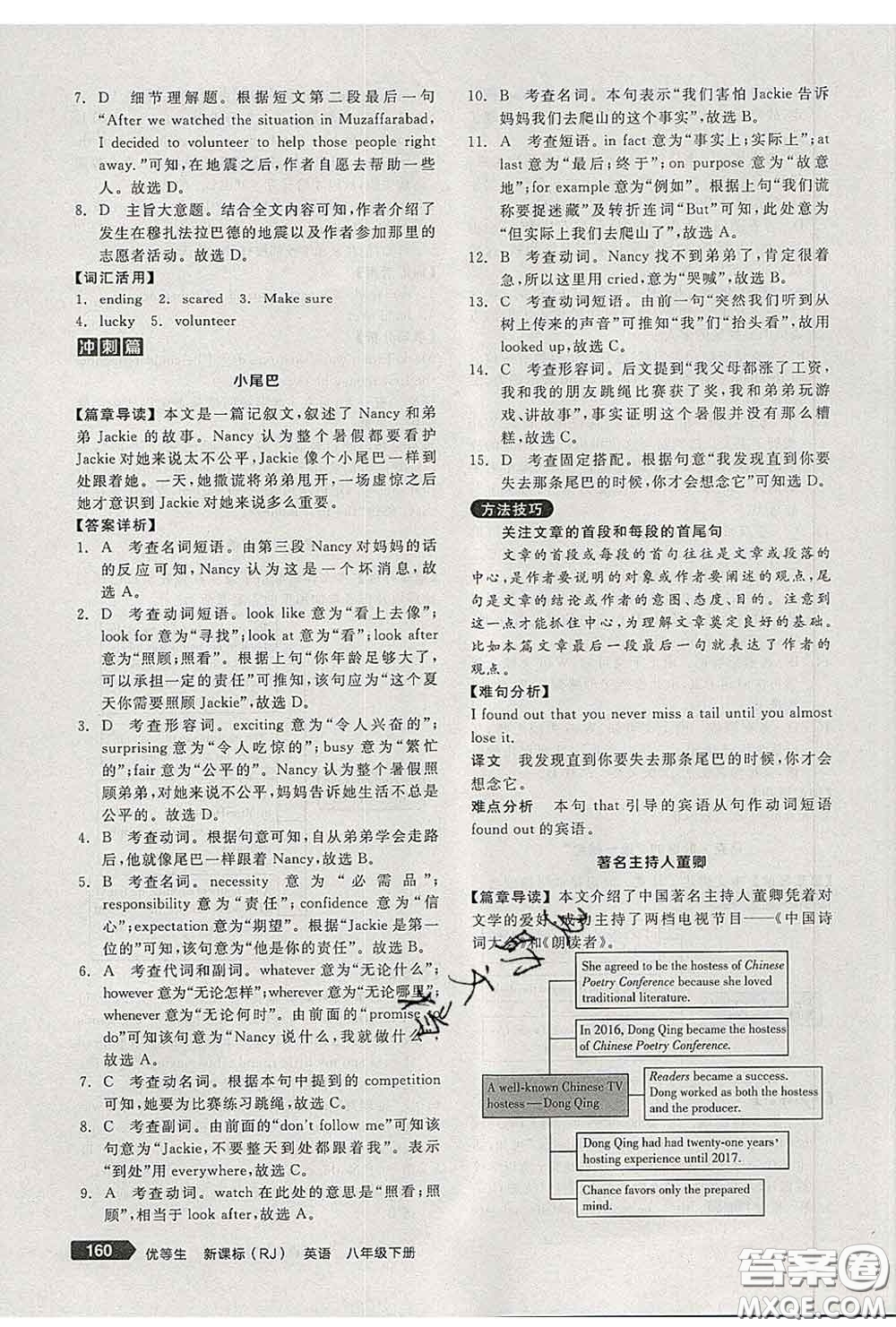 陽(yáng)光出版社2020春全品優(yōu)等生八年級(jí)英語(yǔ)下冊(cè)人教版答案