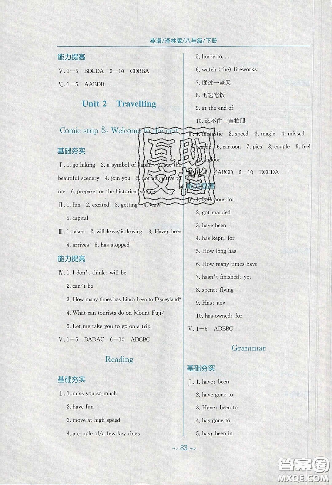 安徽教育出版社2020年新編基礎(chǔ)訓練八年級英語下冊譯林版答案