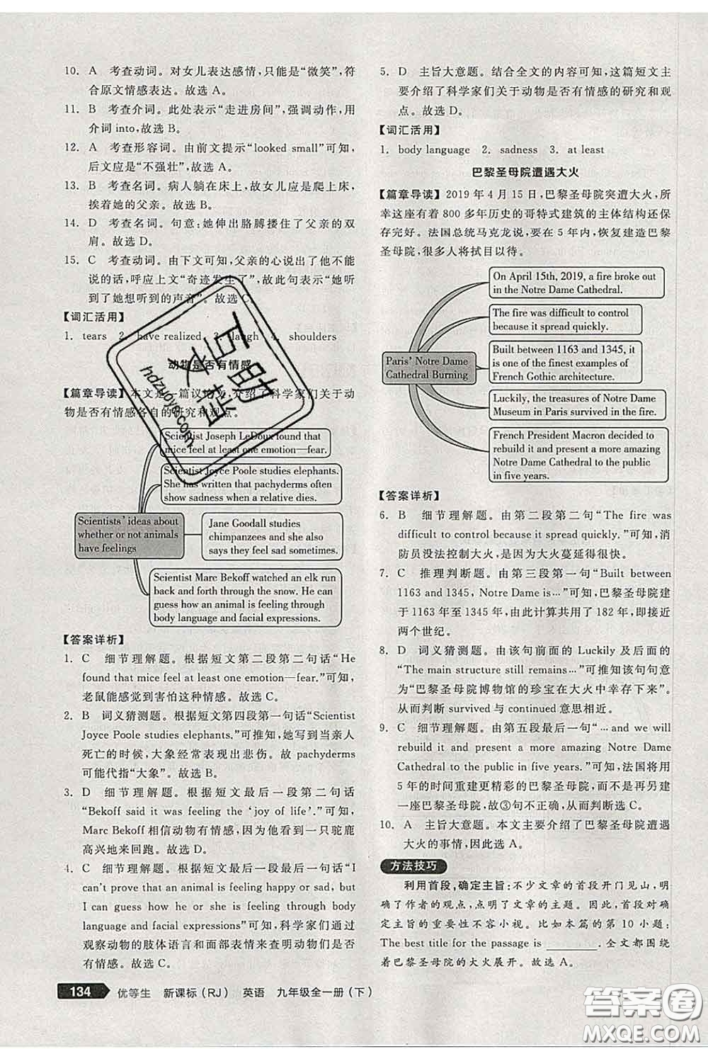 陽光出版社2020春全品優(yōu)等生九年級(jí)英語下冊(cè)人教版答案