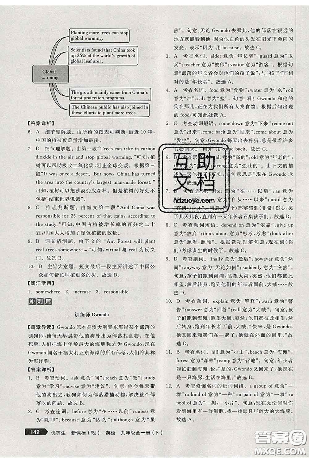 陽光出版社2020春全品優(yōu)等生九年級(jí)英語下冊(cè)人教版答案