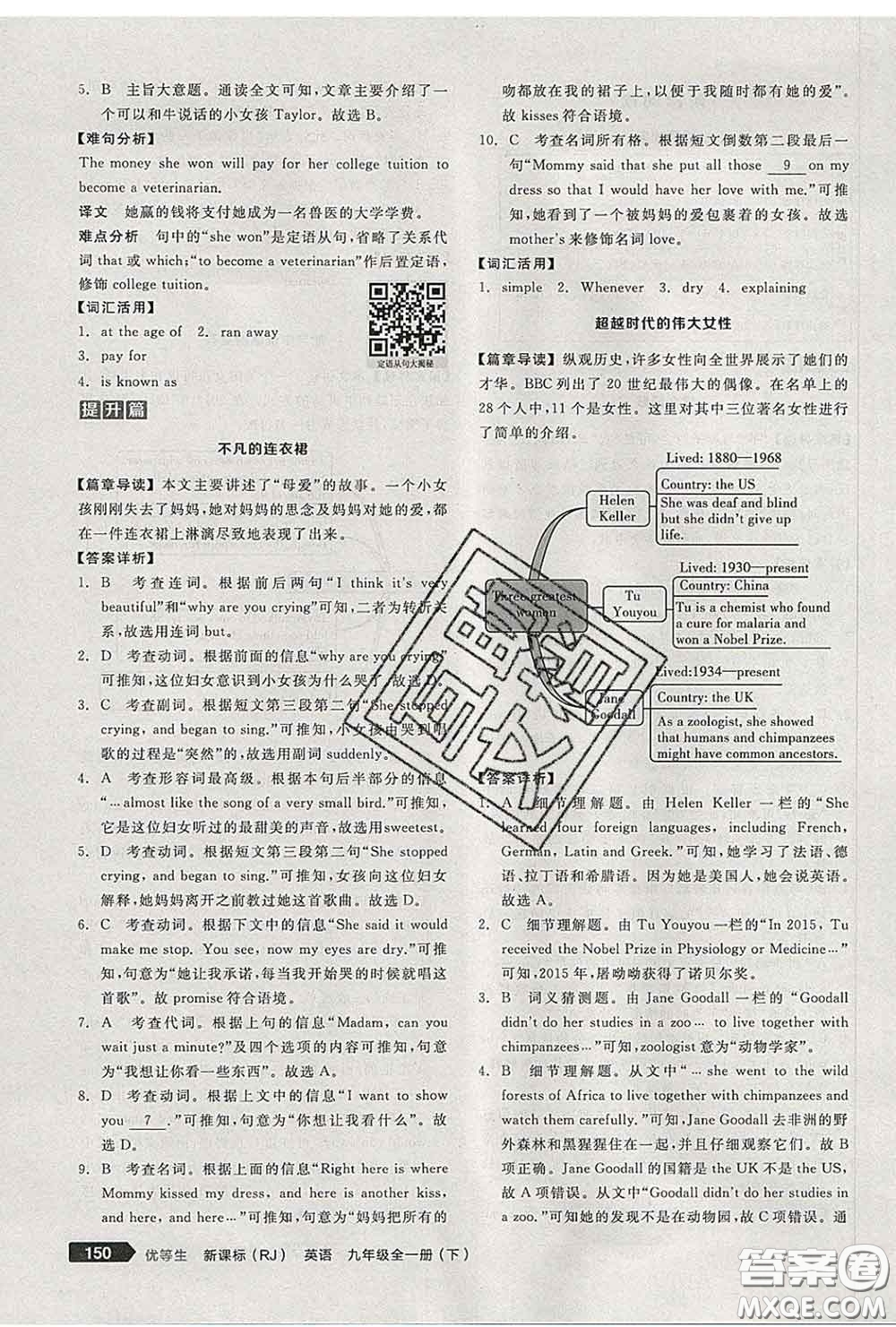 陽光出版社2020春全品優(yōu)等生九年級(jí)英語下冊(cè)人教版答案
