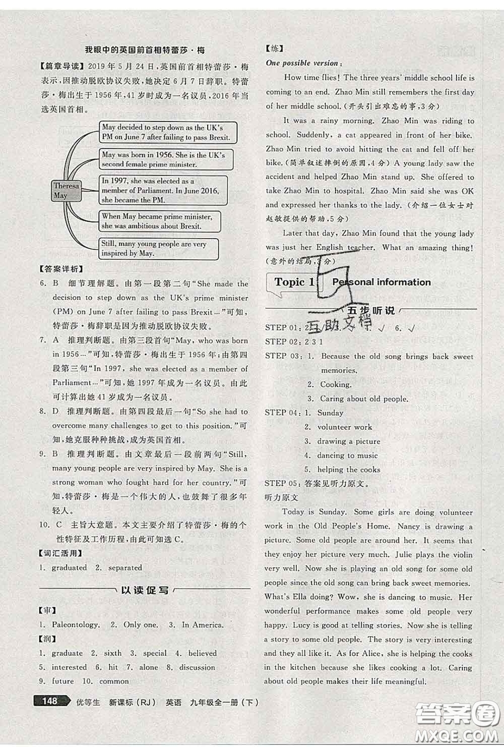 陽光出版社2020春全品優(yōu)等生九年級(jí)英語下冊(cè)人教版答案