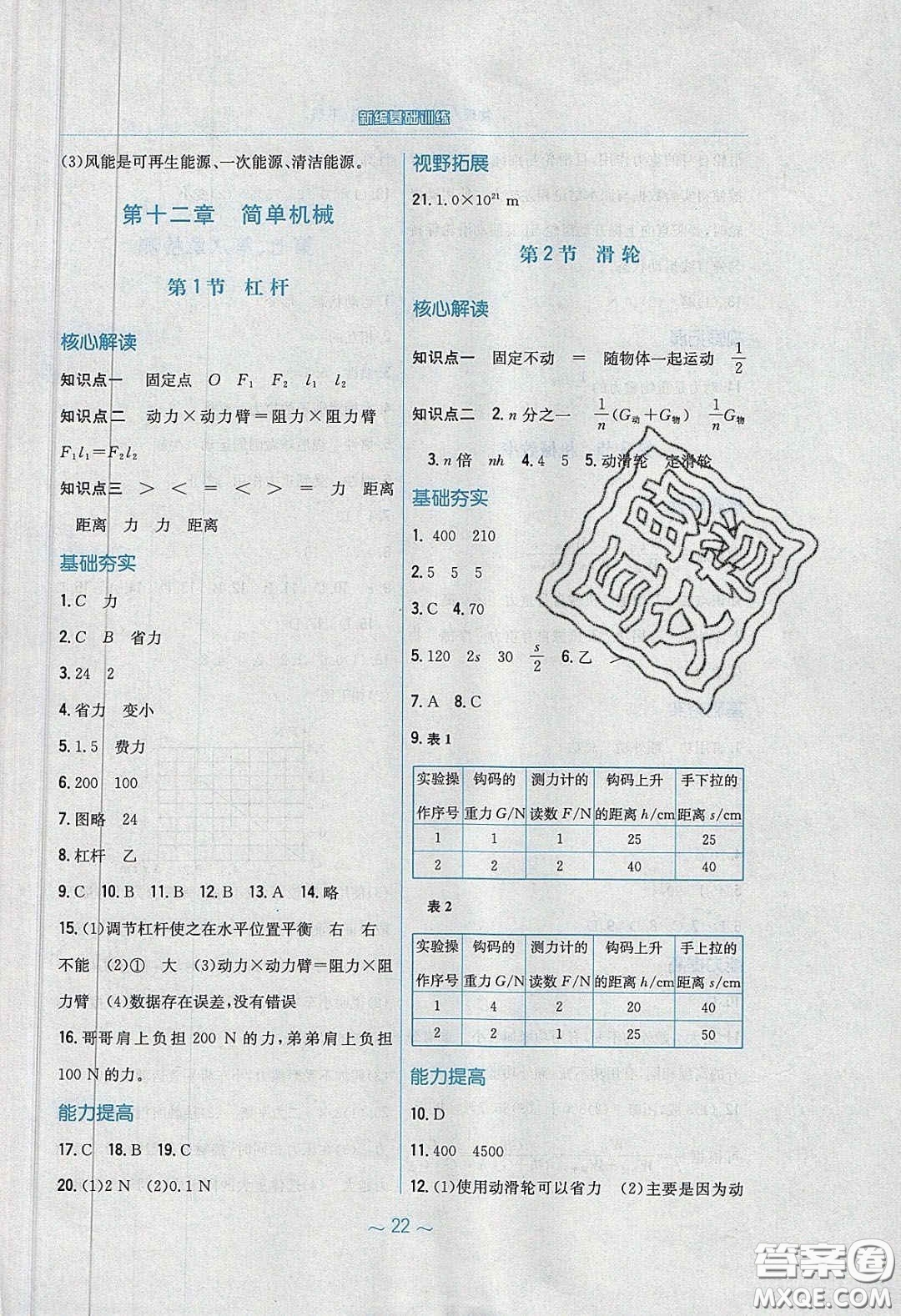 安徽教育出版社2020年新編基礎(chǔ)訓(xùn)練八年級(jí)物理下冊(cè)人教版答案