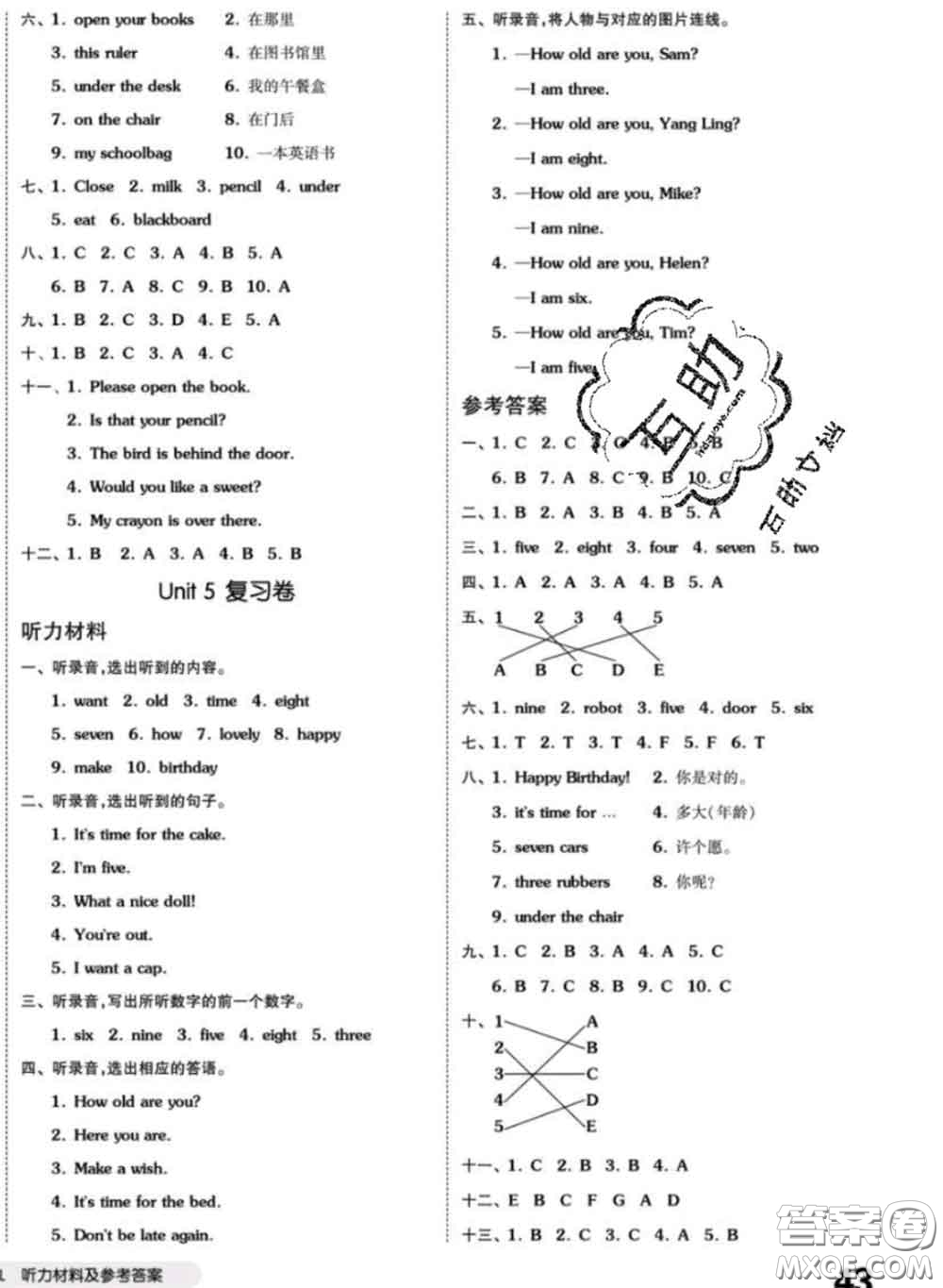 陽光出版社2020新版全品小復(fù)習(xí)三年級英語下冊譯林版答案