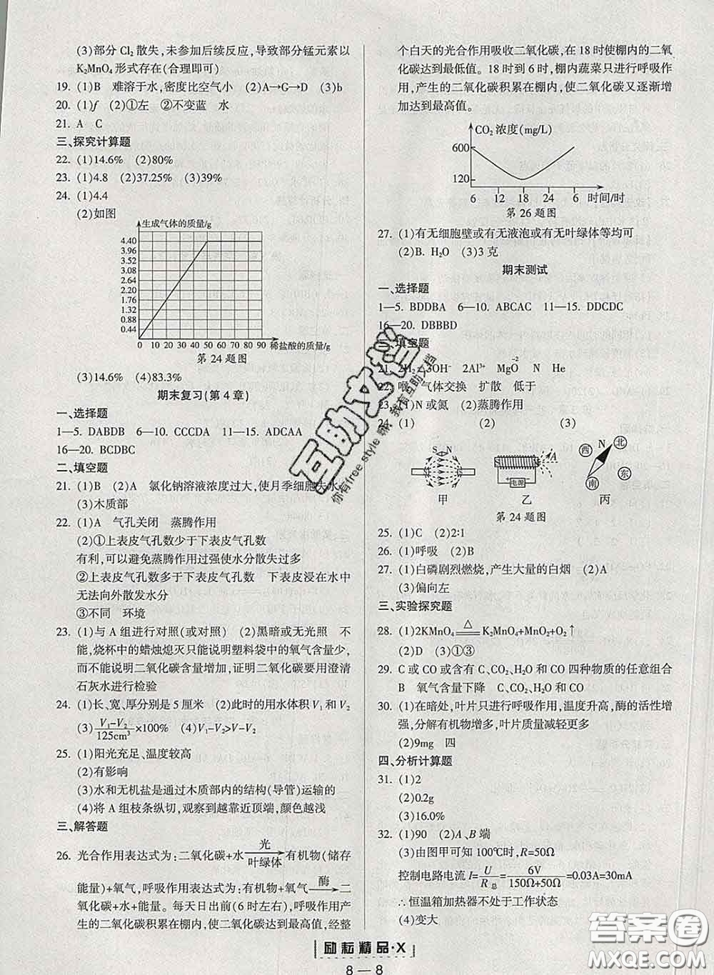 勵(lì)耘書業(yè)2020春勵(lì)耘活頁(yè)八年級(jí)科學(xué)下冊(cè)浙教版答案