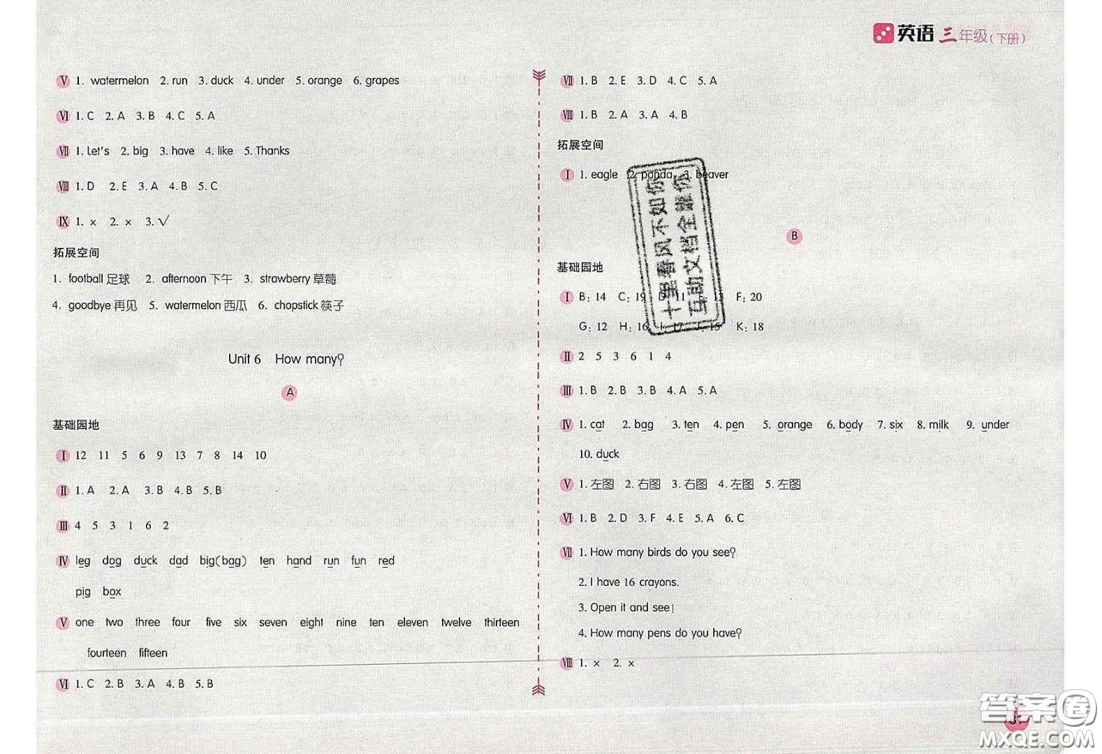 2020年新編基礎(chǔ)訓(xùn)練三年級英語下冊人教版答案
