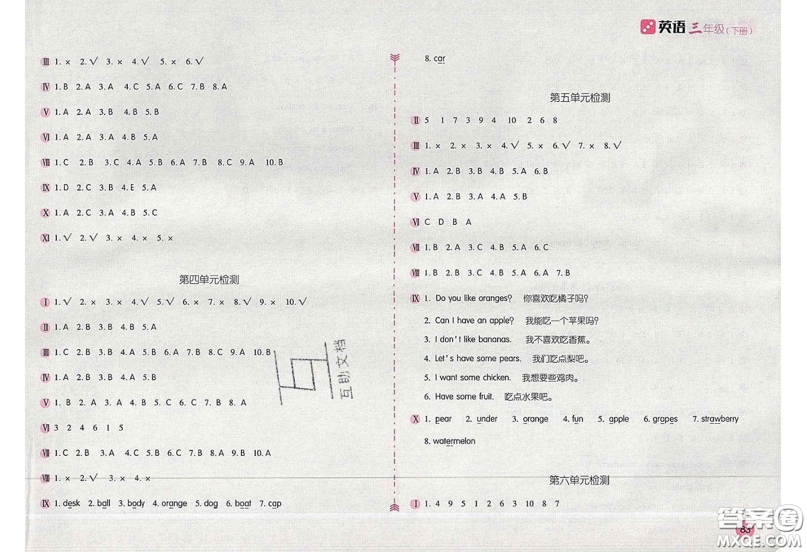 2020年新編基礎(chǔ)訓(xùn)練三年級英語下冊人教版答案