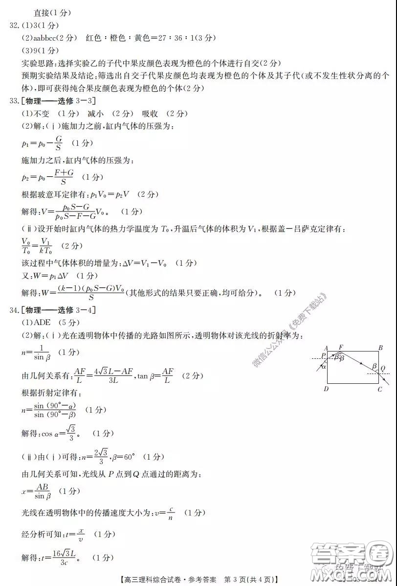 2020屆湖南金太陽高三3月聯(lián)考理科綜合答案