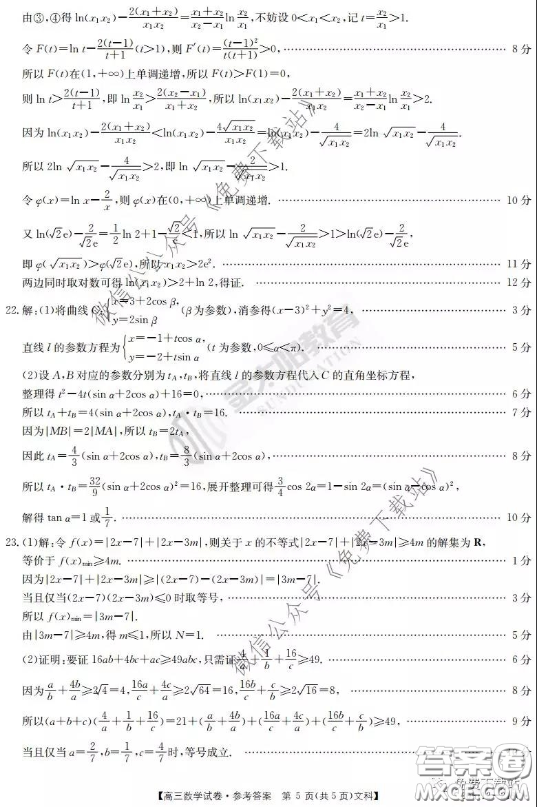 2020屆河南金太陽高三3月聯(lián)考文科數(shù)學(xué)試題及答案