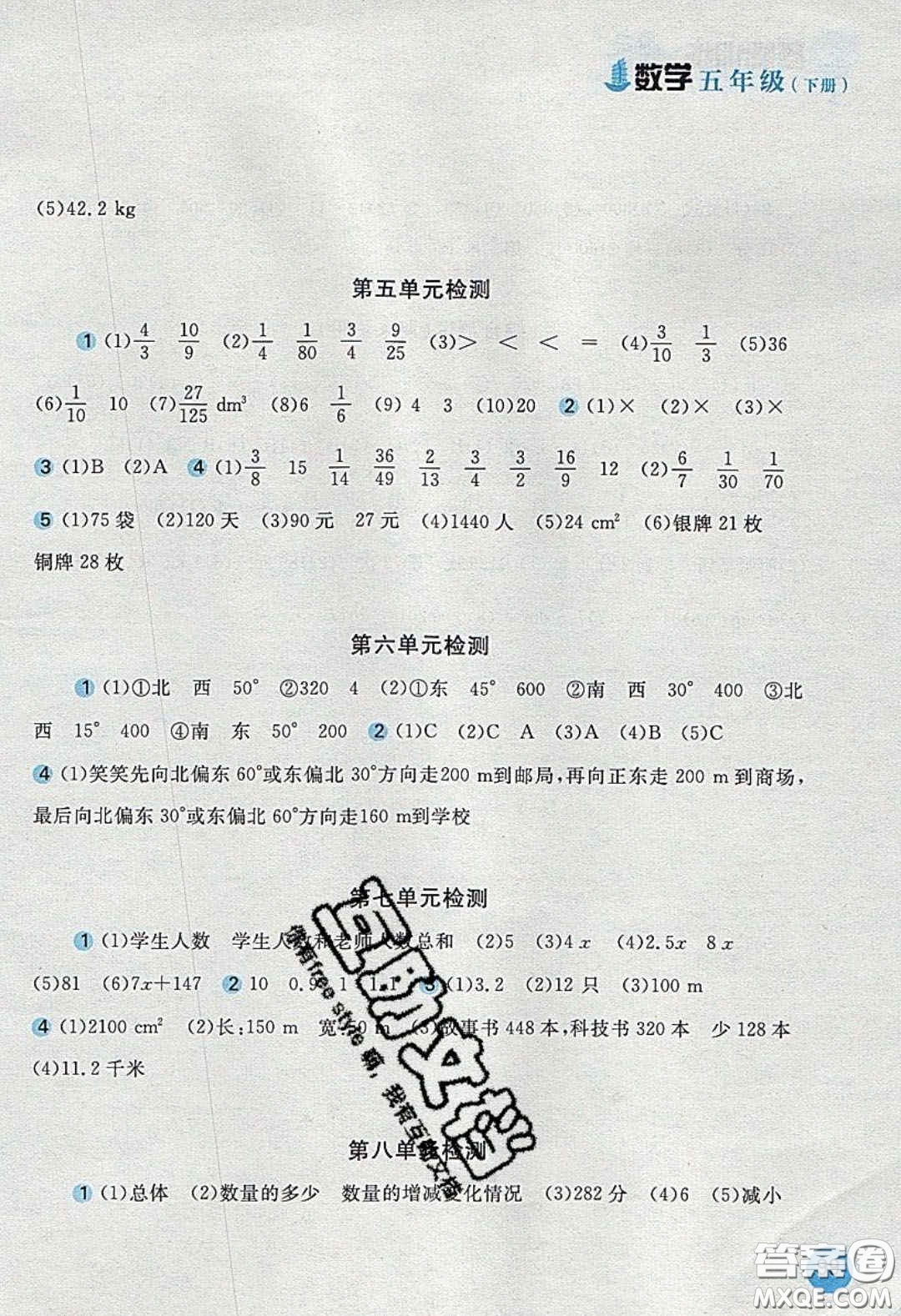 2020年新編基礎訓練五年級數(shù)學下冊人教版答案