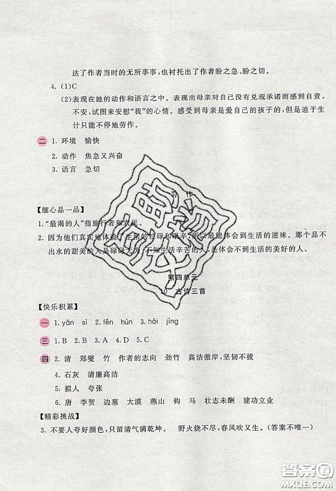 2020年新編基礎(chǔ)訓(xùn)練六年級語文下冊人教版答案