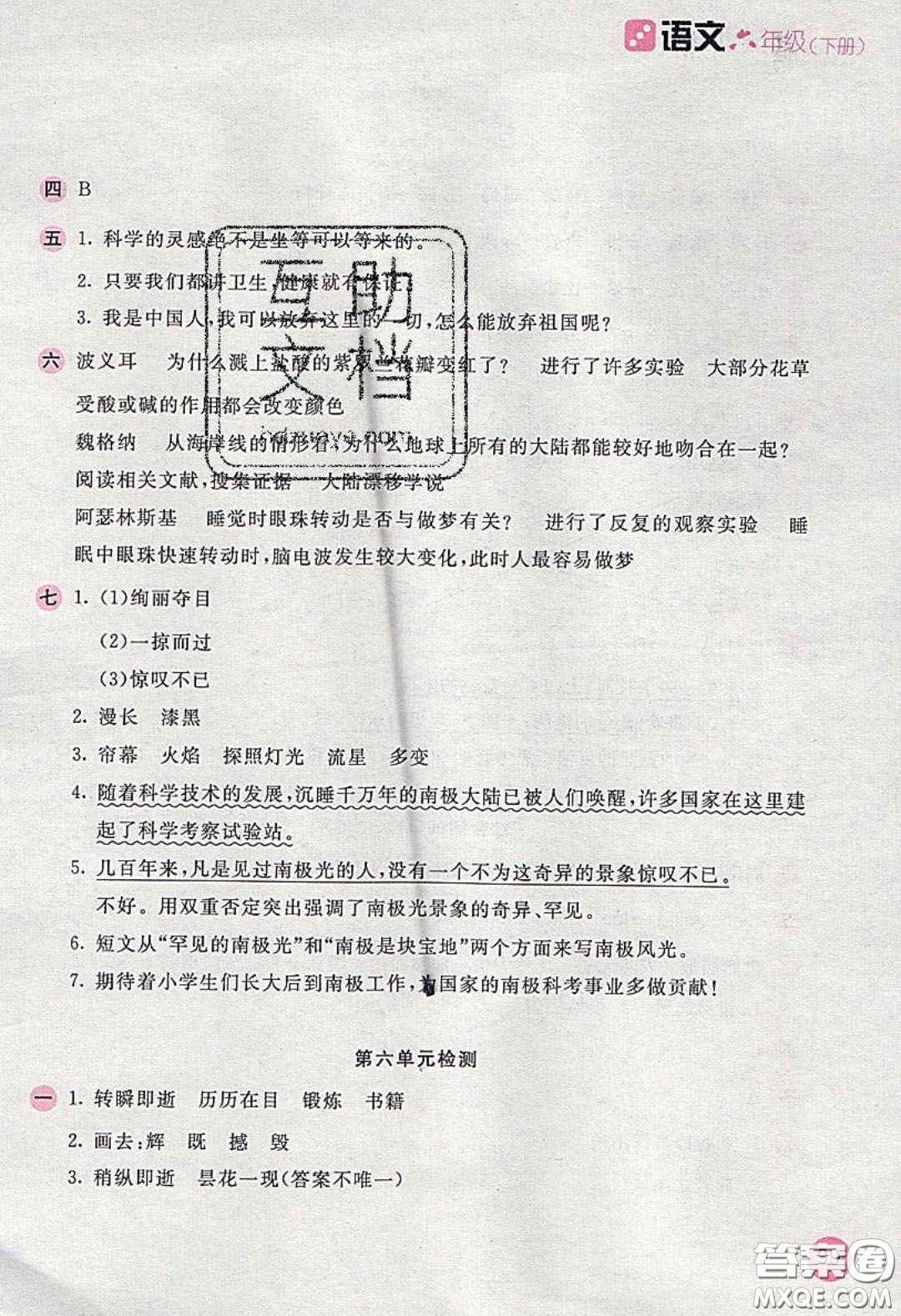 2020年新編基礎(chǔ)訓(xùn)練六年級語文下冊人教版答案