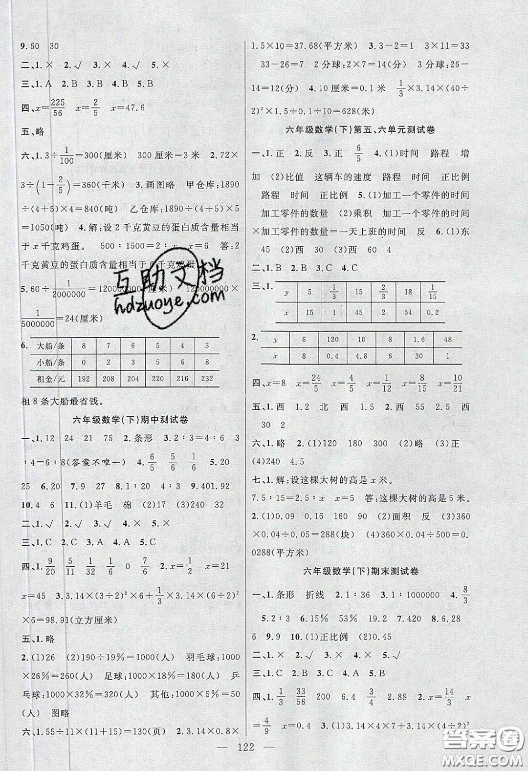 陽光出版社2020春快樂練習(xí)作業(yè)本六年級(jí)數(shù)學(xué)下冊(cè)蘇教版答案
