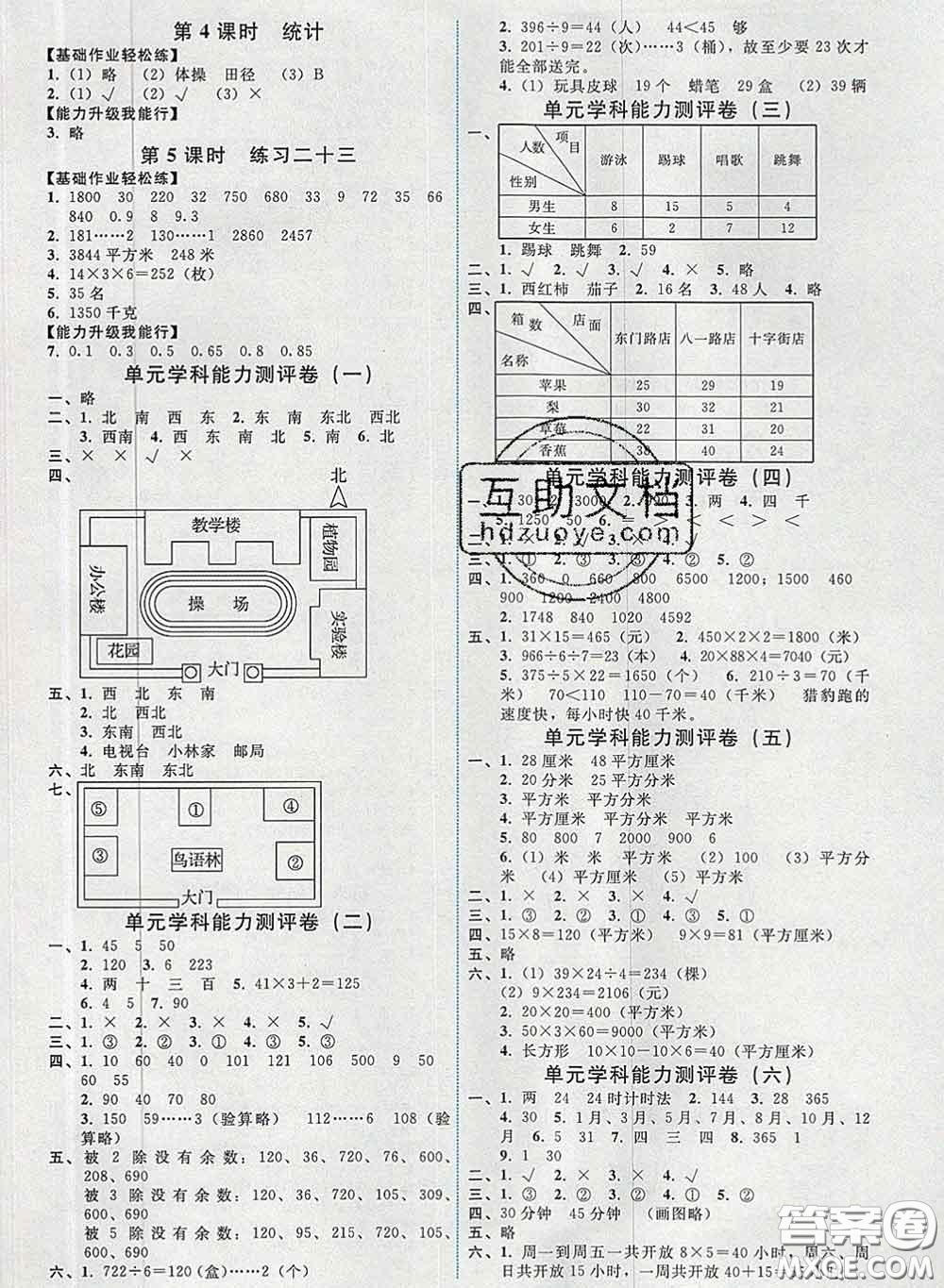 2020春能力培養(yǎng)與測試三年級數(shù)學(xué)下冊人教版湖南專版答案