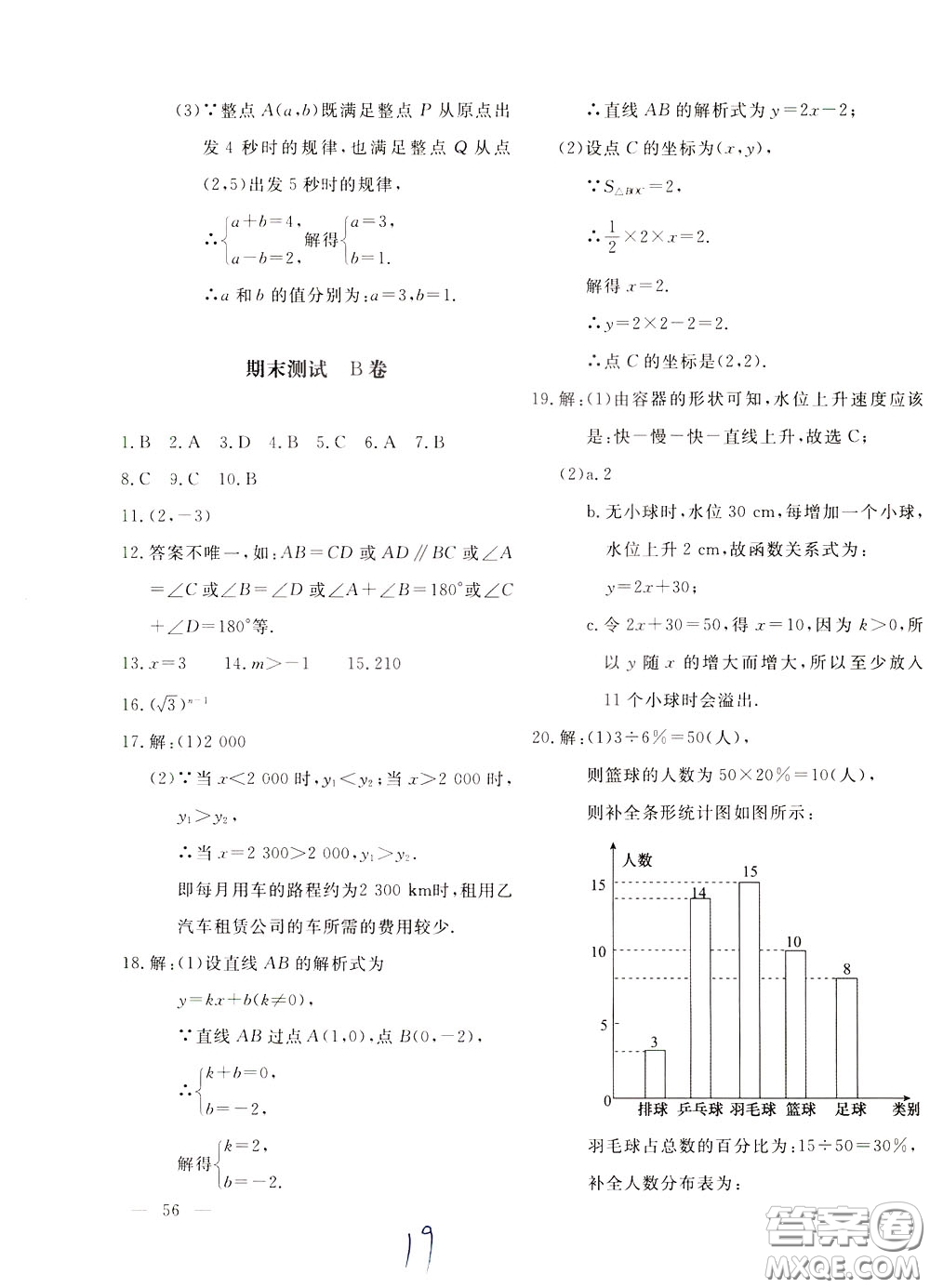 2020年新課堂AB卷單元測數(shù)學八年級下冊河北教育版參考答案