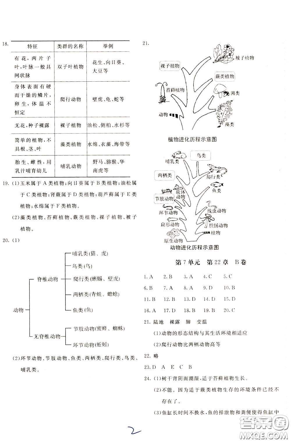 2020年新課堂AB卷單元測(cè)生物學(xué)八年級(jí)下冊(cè)北師大版參考答案