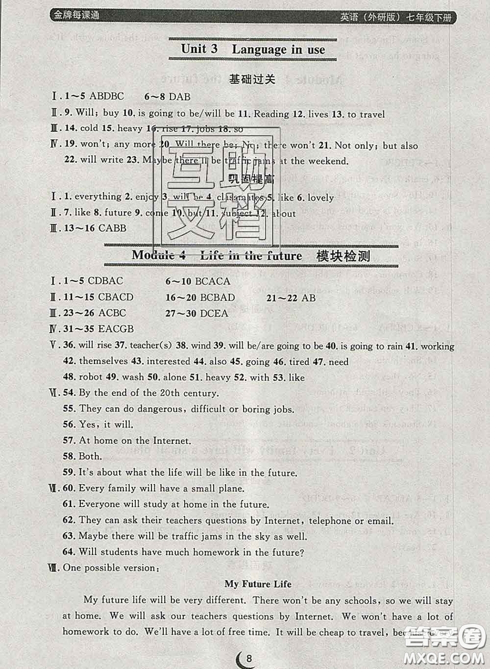 2020新版點(diǎn)石成金金牌每課通七年級(jí)英語(yǔ)下冊(cè)外研版答案