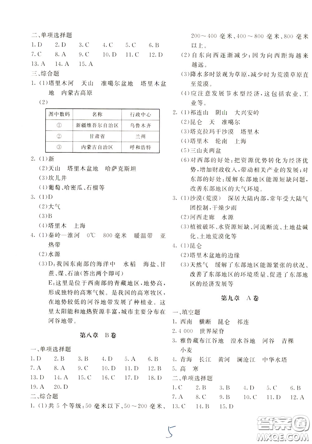 2020年新課堂AB卷單元測地理八年級(jí)下冊(cè)人民教育版參考答案