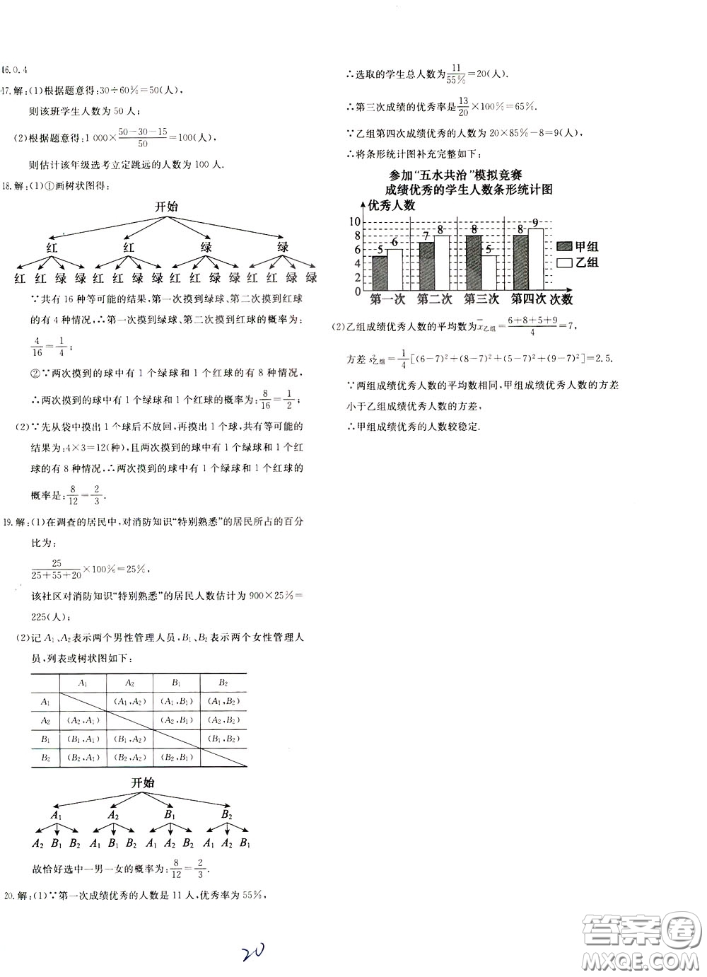 2020年新課堂AB卷單元測(cè)數(shù)學(xué)九年級(jí)下冊(cè)北師大版參考答案