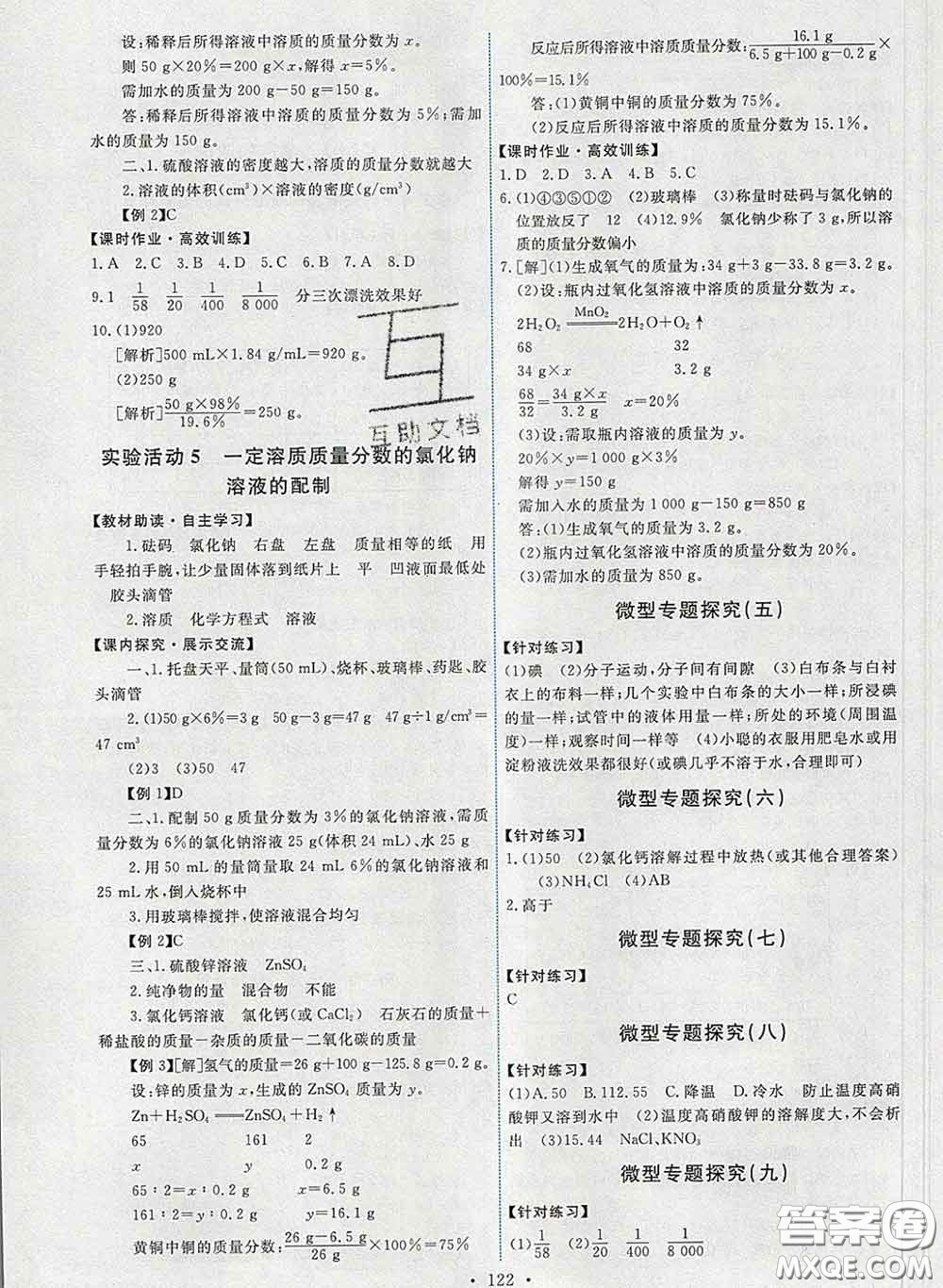 2020春能力培養(yǎng)與測試九年級化學(xué)下冊人教版答案