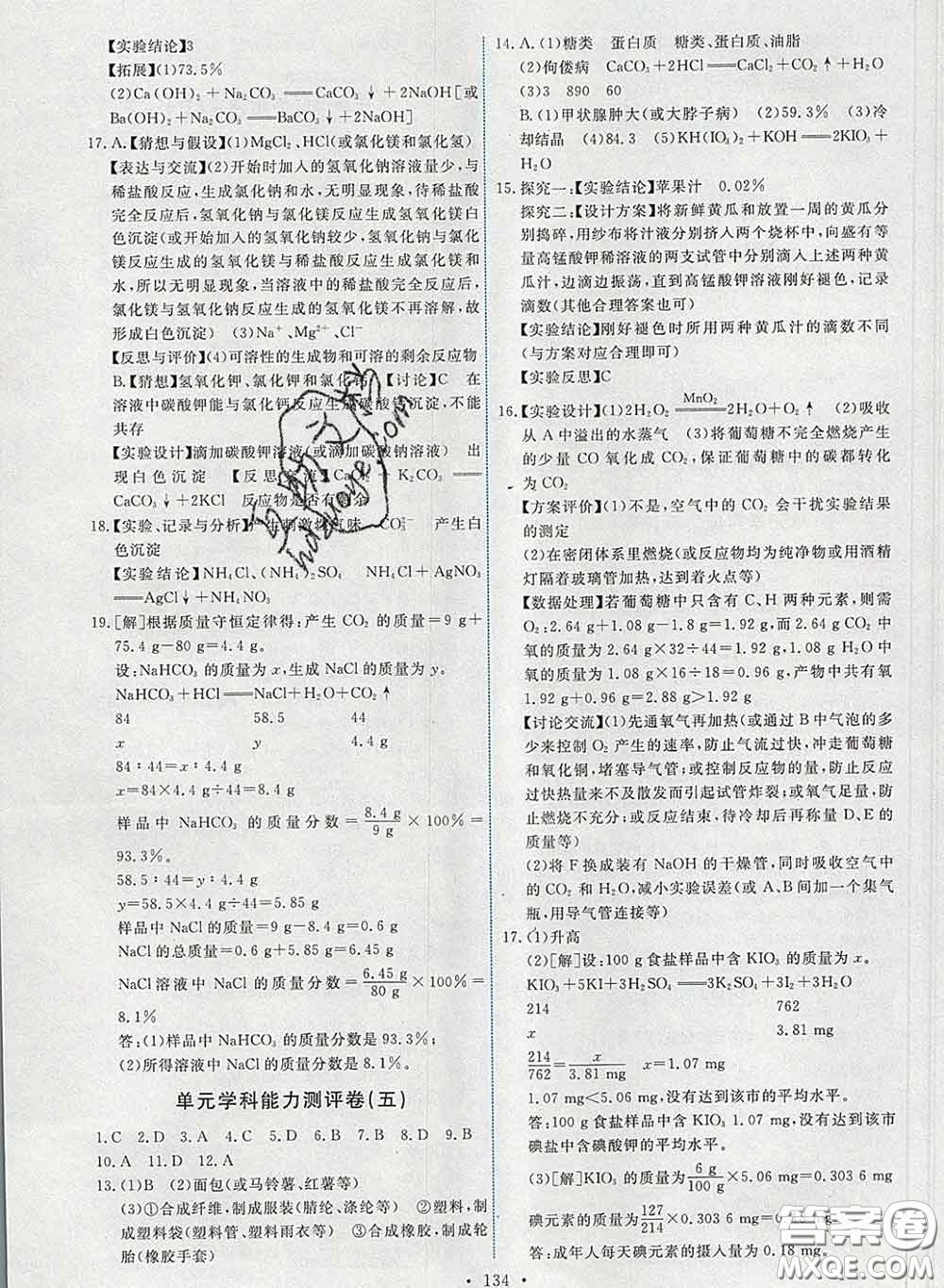2020春能力培養(yǎng)與測試九年級化學(xué)下冊人教版答案