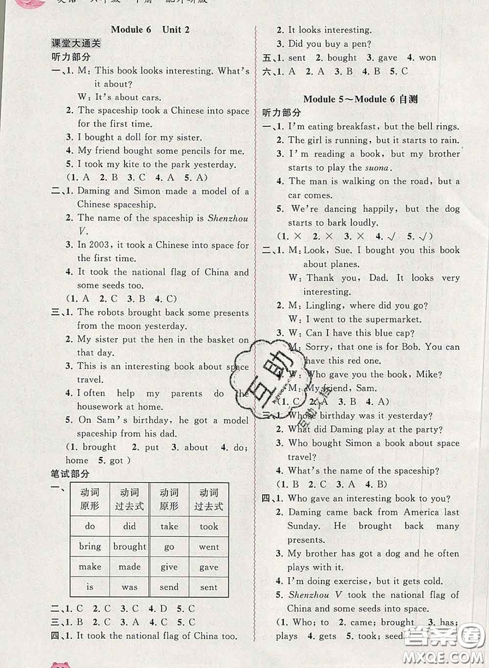 2020新版新課程學(xué)習(xí)與測(cè)評(píng)同步學(xué)習(xí)六年級(jí)英語(yǔ)下冊(cè)外研版答案